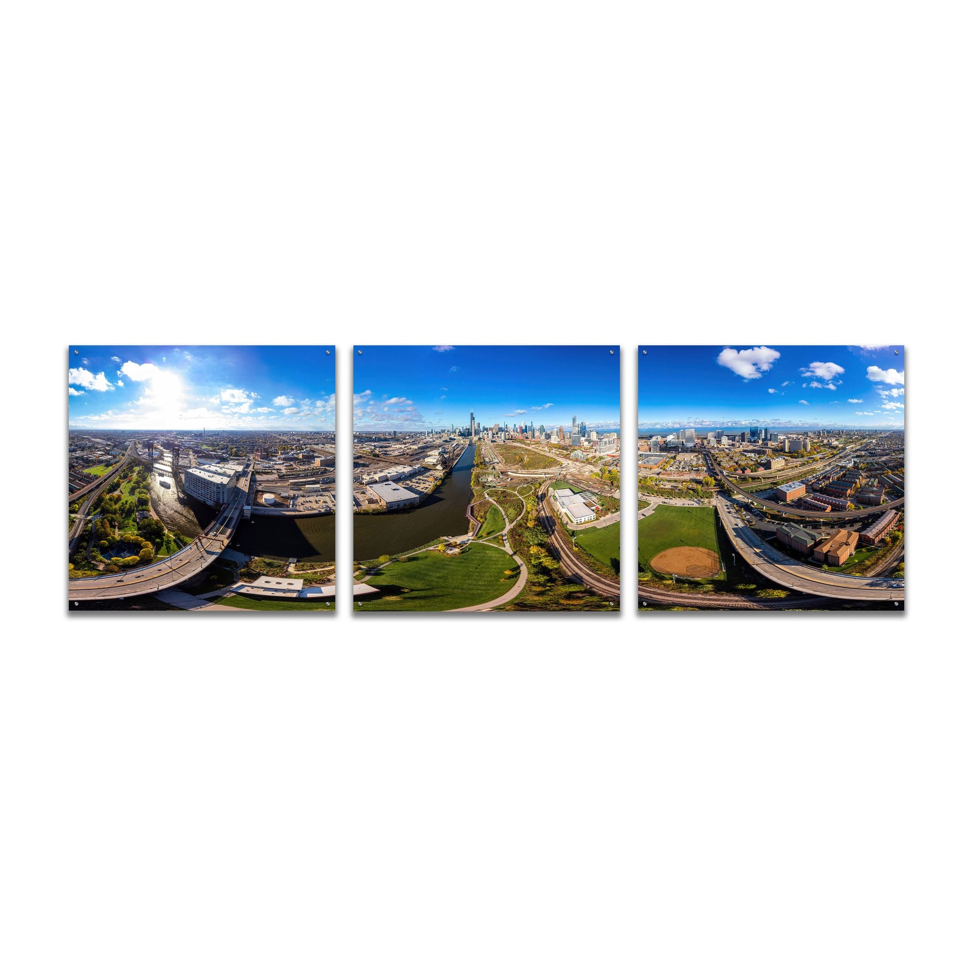 Epic Art 'Chicago Views' by Epic Portfolio, Acrylic Glass Wall Art, 3 Piece Set,108x36