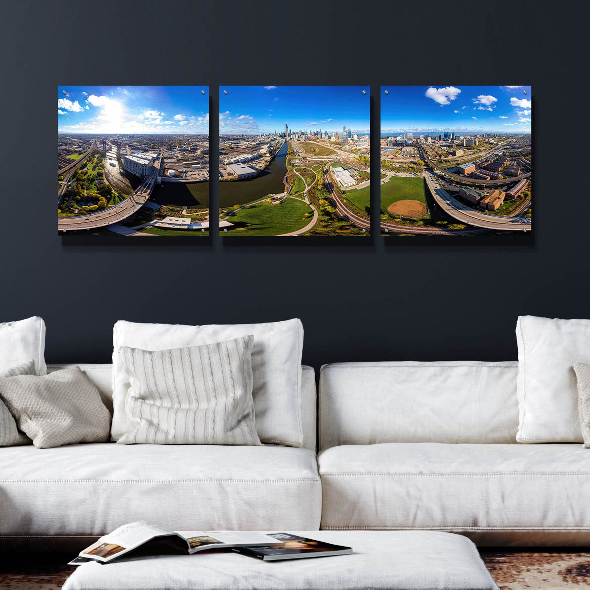 Epic Art 'Chicago Views' by Epic Portfolio, Acrylic Glass Wall Art, 3 Piece Set,72x24