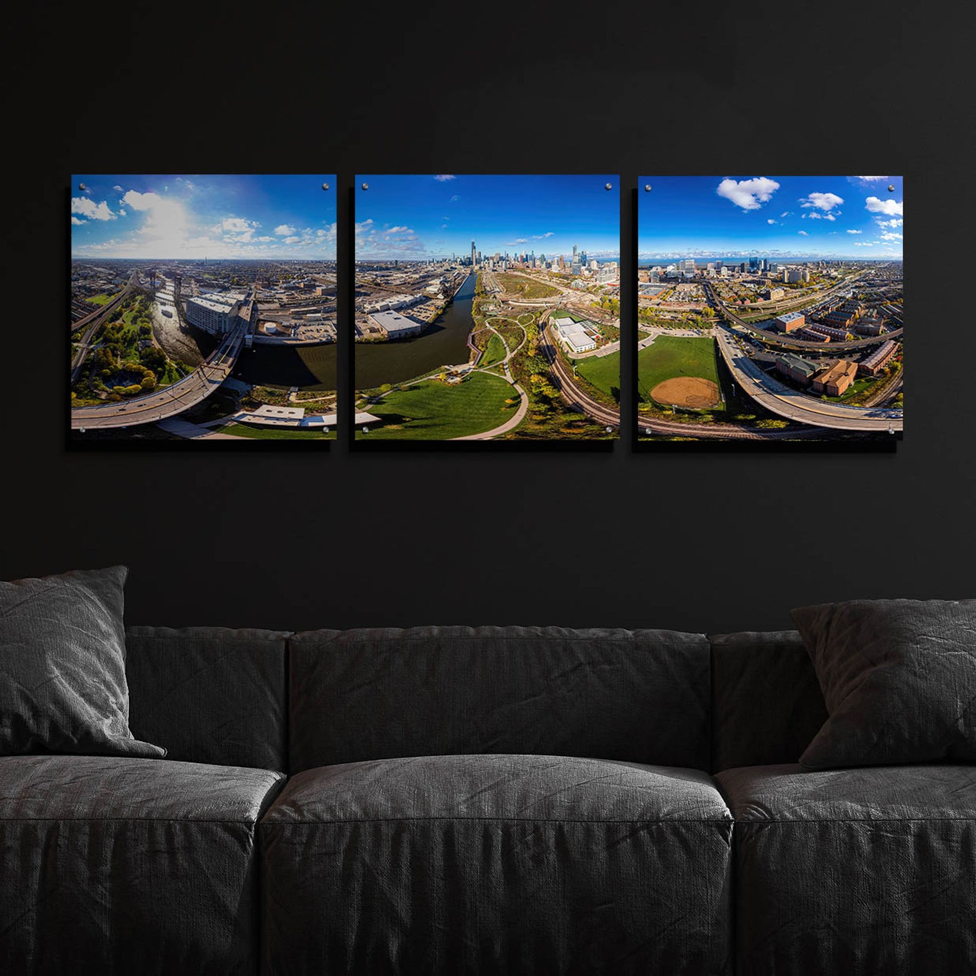 Epic Art 'Chicago Views' by Epic Portfolio, Acrylic Glass Wall Art, 3 Piece Set,72x24