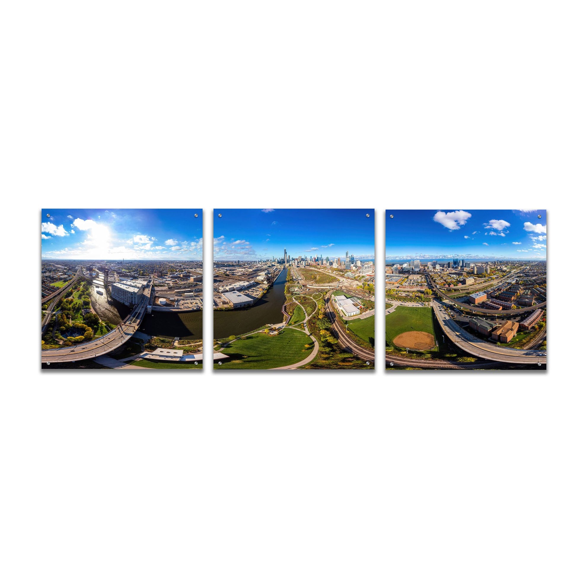 Epic Art 'Chicago Views' by Epic Portfolio, Acrylic Glass Wall Art, 3 Piece Set,72x24