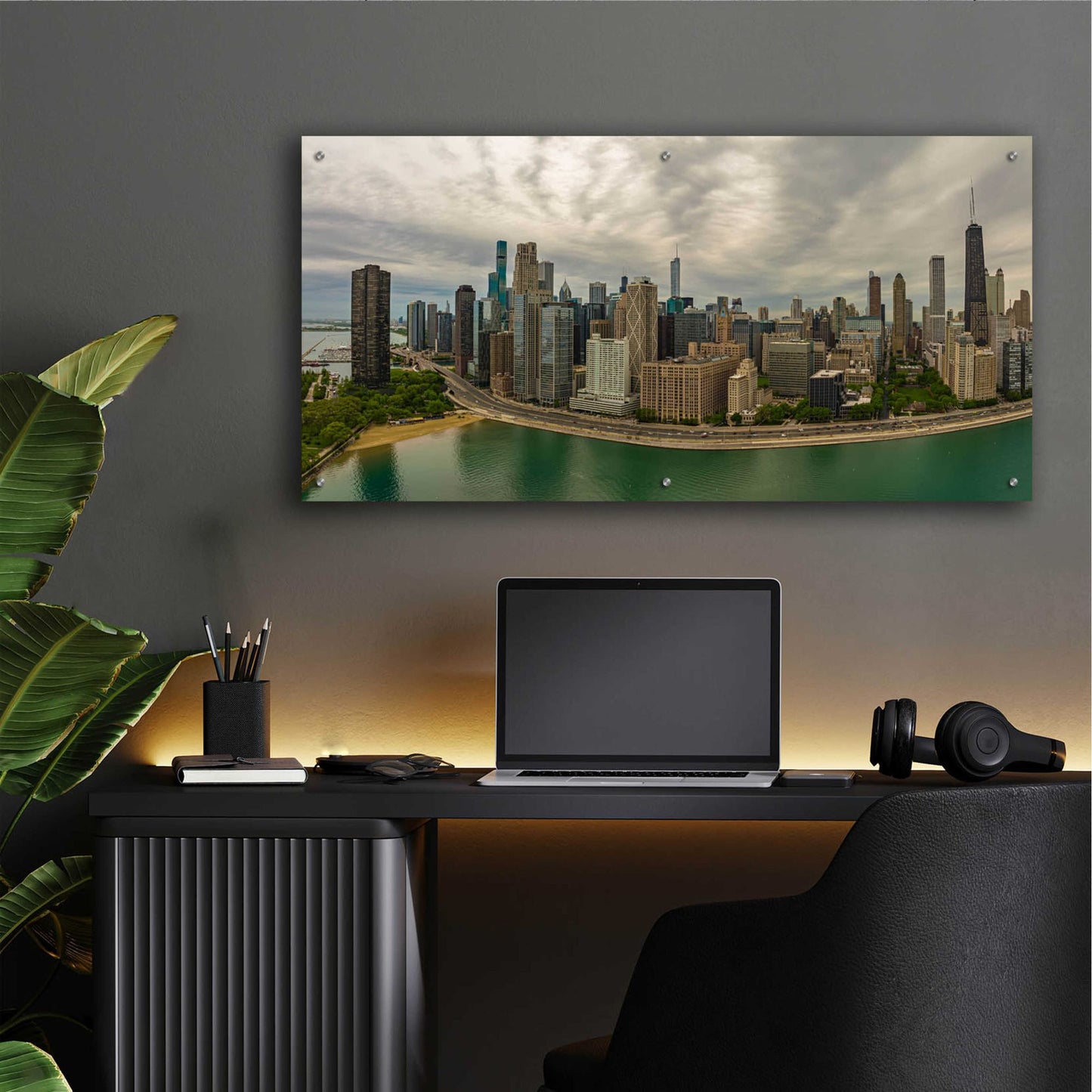 Epic Art 'Cloudy Chicago 2' by Epic Portfolio, Acrylic Glass Wall Art,48x24