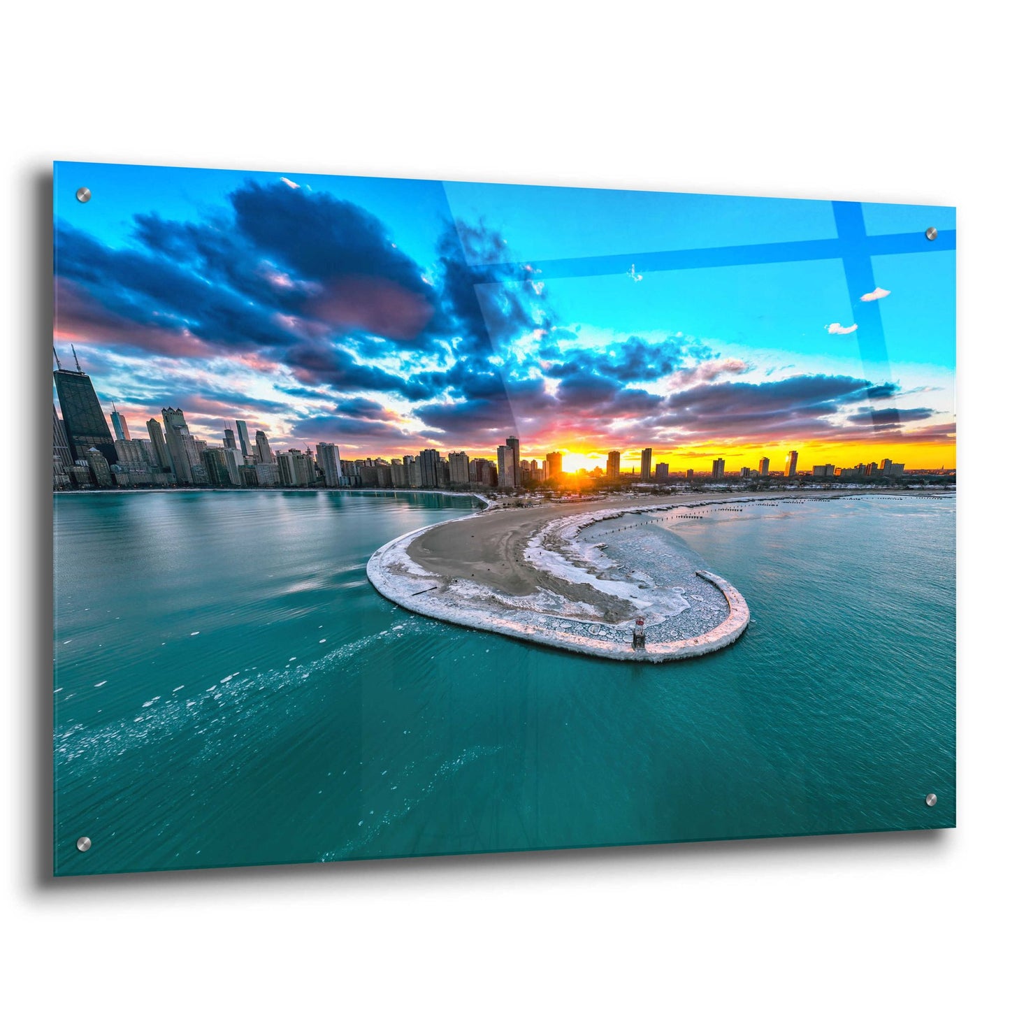 Epic Art 'Fiery Chicago Sunset' by Epic Portfolio, Acrylic Glass Wall Art,36x24