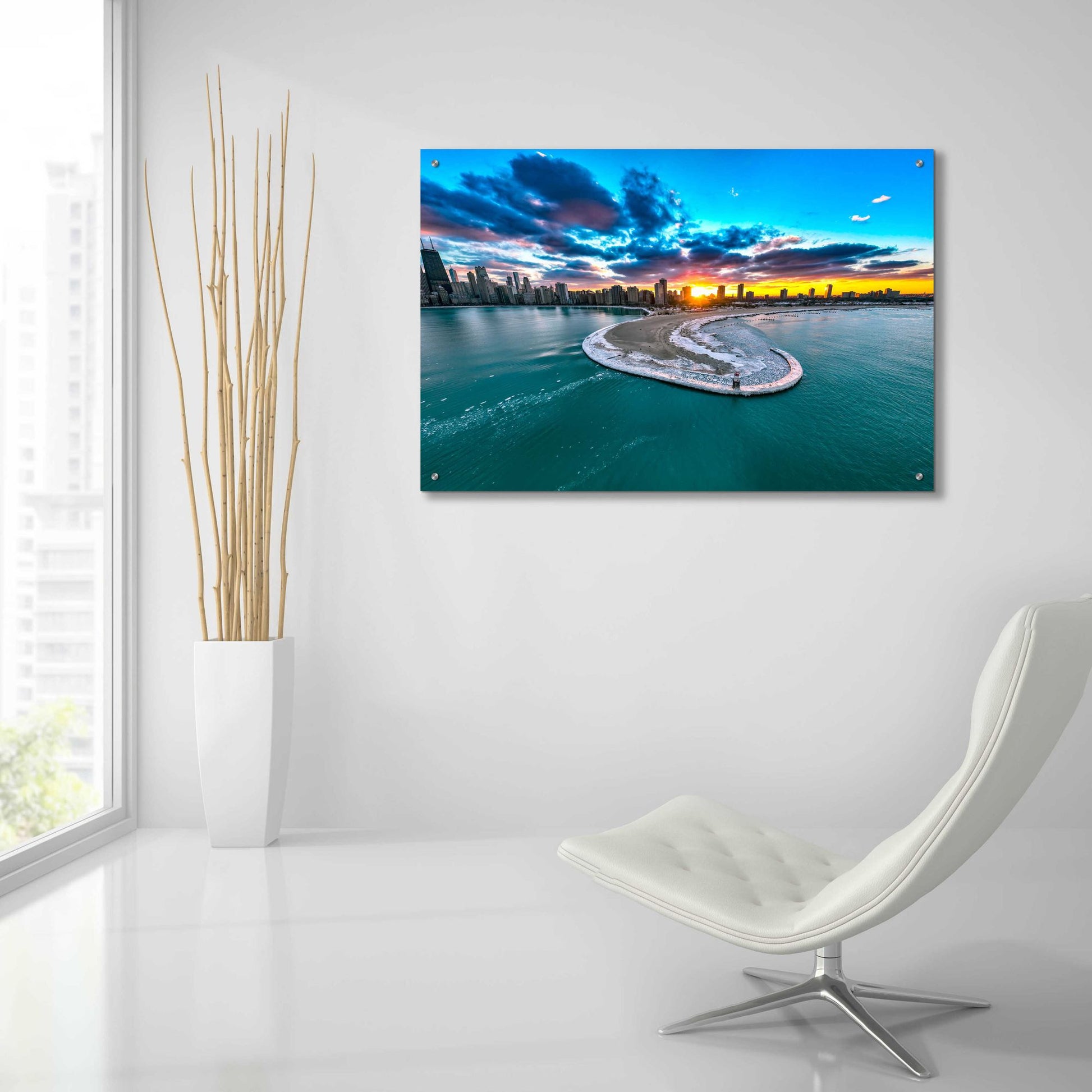 Epic Art 'Fiery Chicago Sunset' by Epic Portfolio, Acrylic Glass Wall Art,36x24