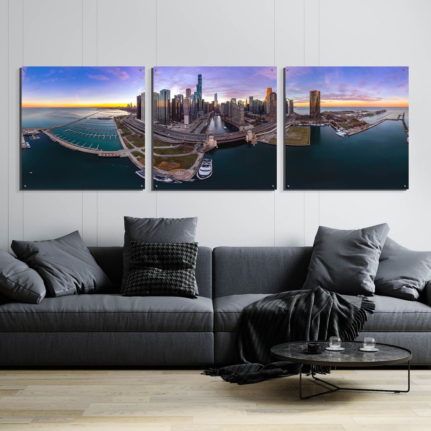 Epic Art 'Colorful Fall in Chicago' by Epic Portfolio, Acrylic Glass Wall Art, 3 Piece Set,108x36