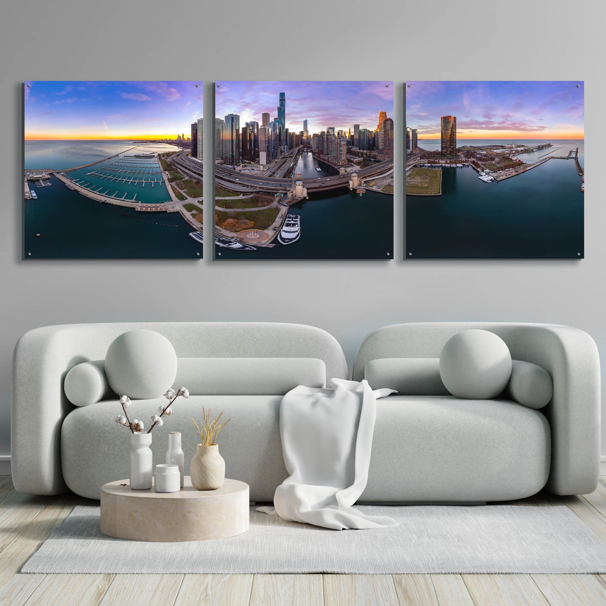 Epic Art 'Colorful Fall in Chicago' by Epic Portfolio, Acrylic Glass Wall Art, 3 Piece Set,108x36