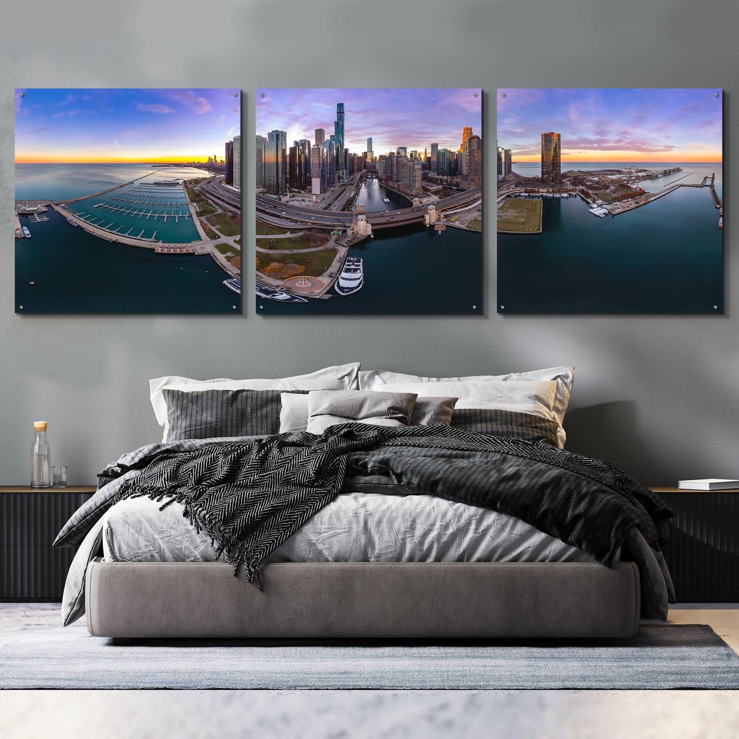 Epic Art 'Colorful Fall in Chicago' by Epic Portfolio, Acrylic Glass Wall Art, 3 Piece Set,108x36