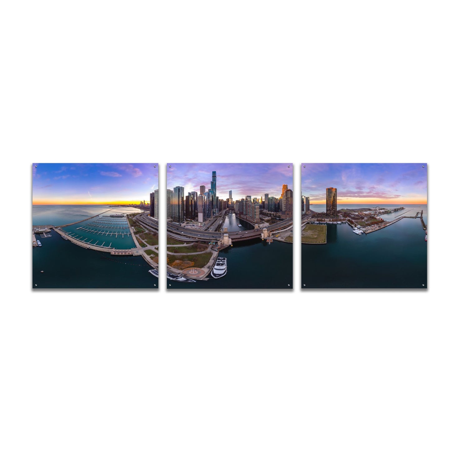 Epic Art 'Colorful Fall in Chicago' by Epic Portfolio, Acrylic Glass Wall Art, 3 Piece Set,108x36