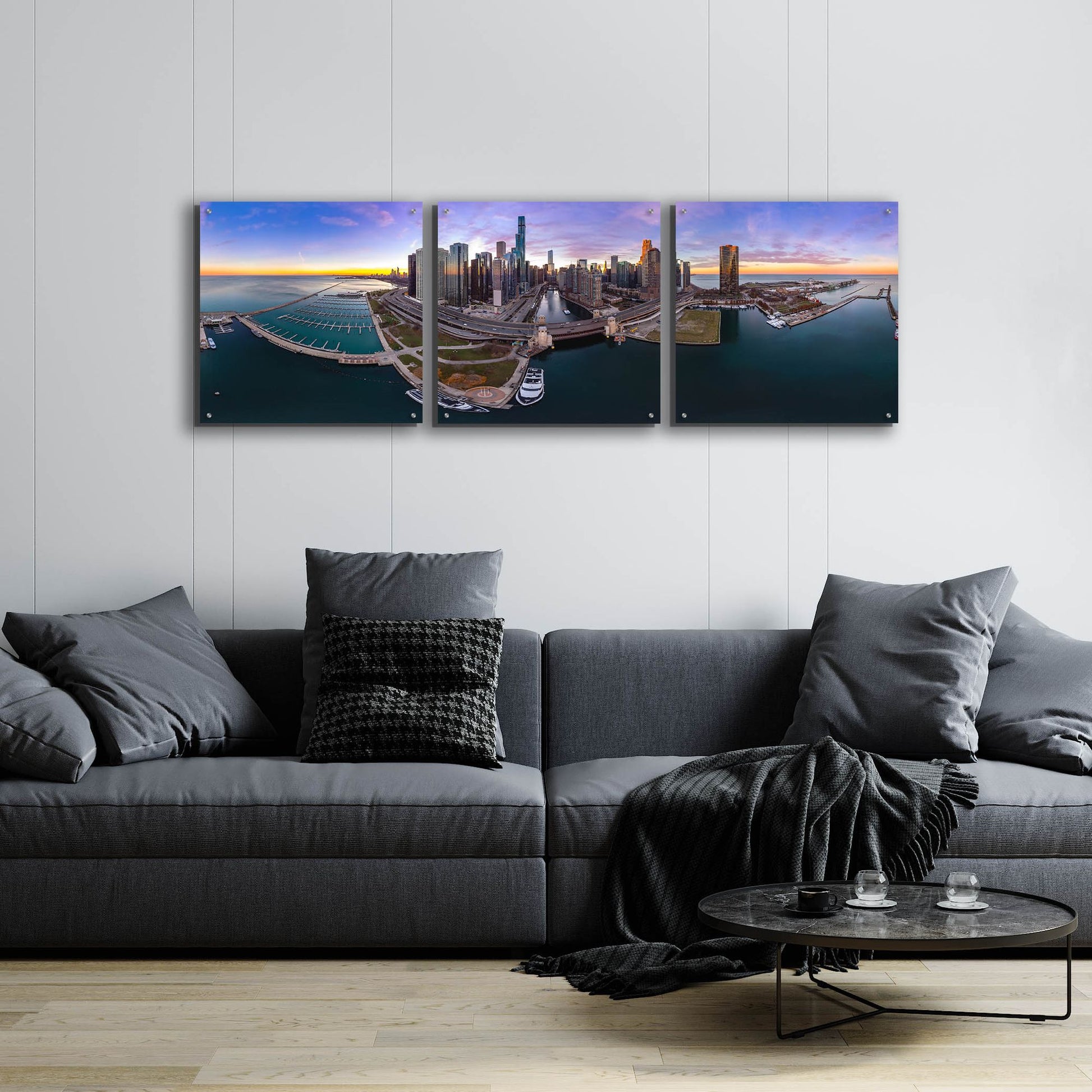 Epic Art 'Colorful Fall in Chicago' by Epic Portfolio, Acrylic Glass Wall Art, 3 Piece Set,72x24