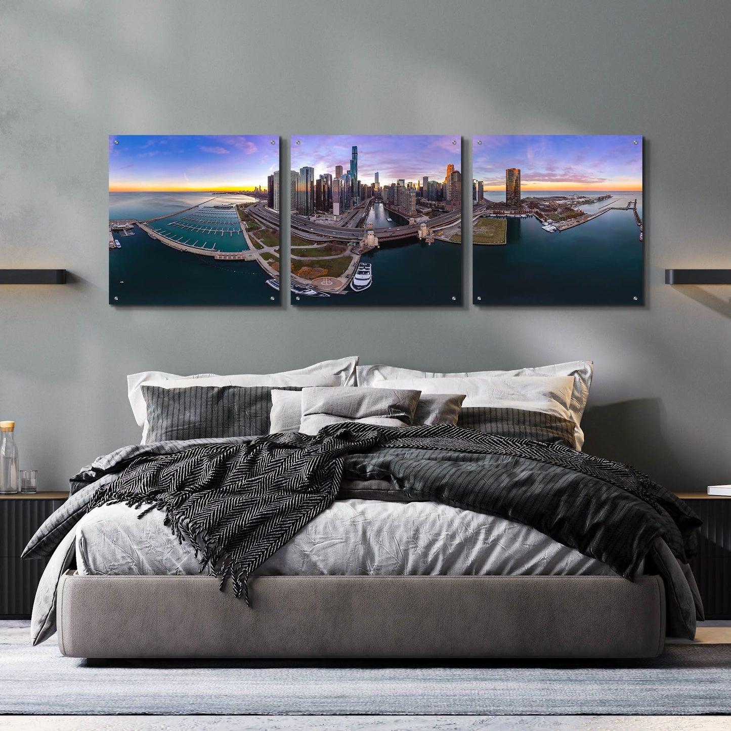 Epic Art 'Colorful Fall in Chicago' by Epic Portfolio, Acrylic Glass Wall Art, 3 Piece Set,72x24