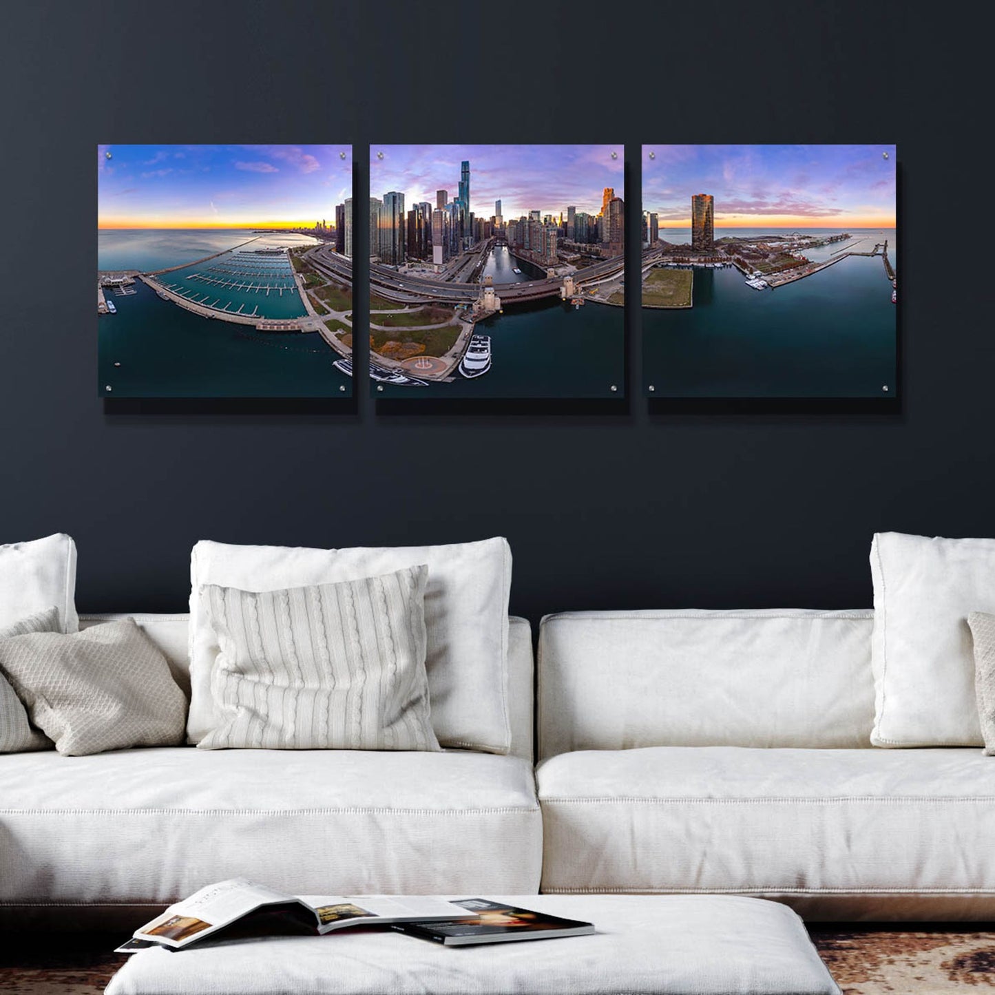 Epic Art 'Colorful Fall in Chicago' by Epic Portfolio, Acrylic Glass Wall Art, 3 Piece Set,72x24