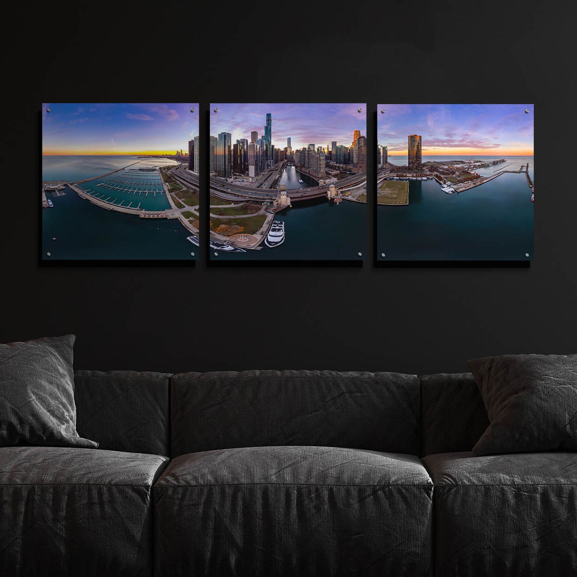 Epic Art 'Colorful Fall in Chicago' by Epic Portfolio, Acrylic Glass Wall Art, 3 Piece Set,72x24