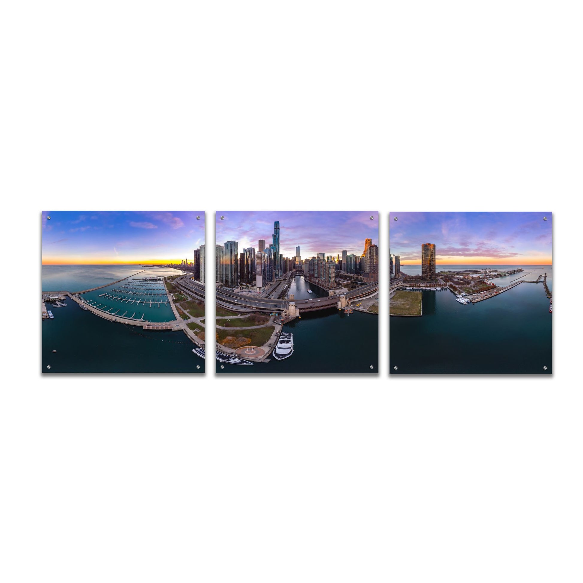 Epic Art 'Colorful Fall in Chicago' by Epic Portfolio, Acrylic Glass Wall Art, 3 Piece Set,72x24