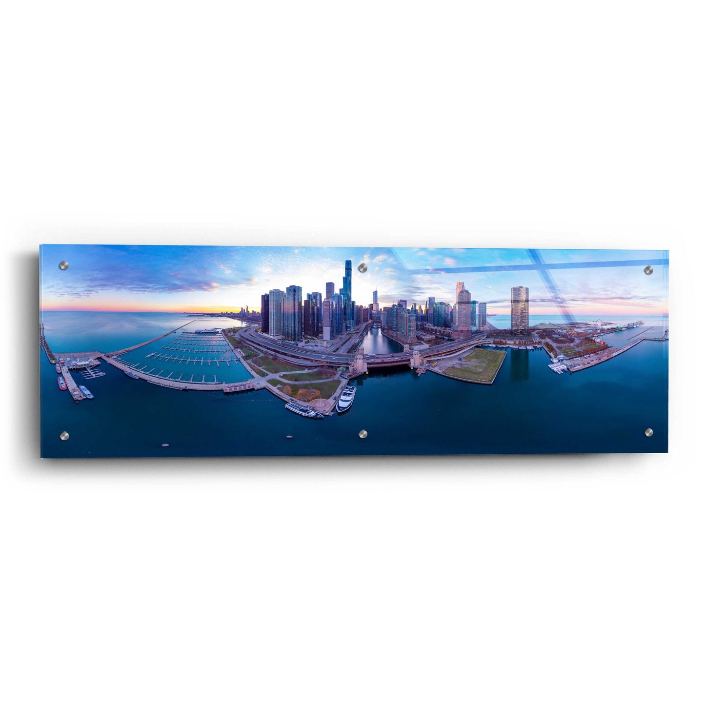 Epic Art 'Cotton Candy Sunset in Chicago' by Epic Portfolio, Acrylic Glass Wall Art,36x12