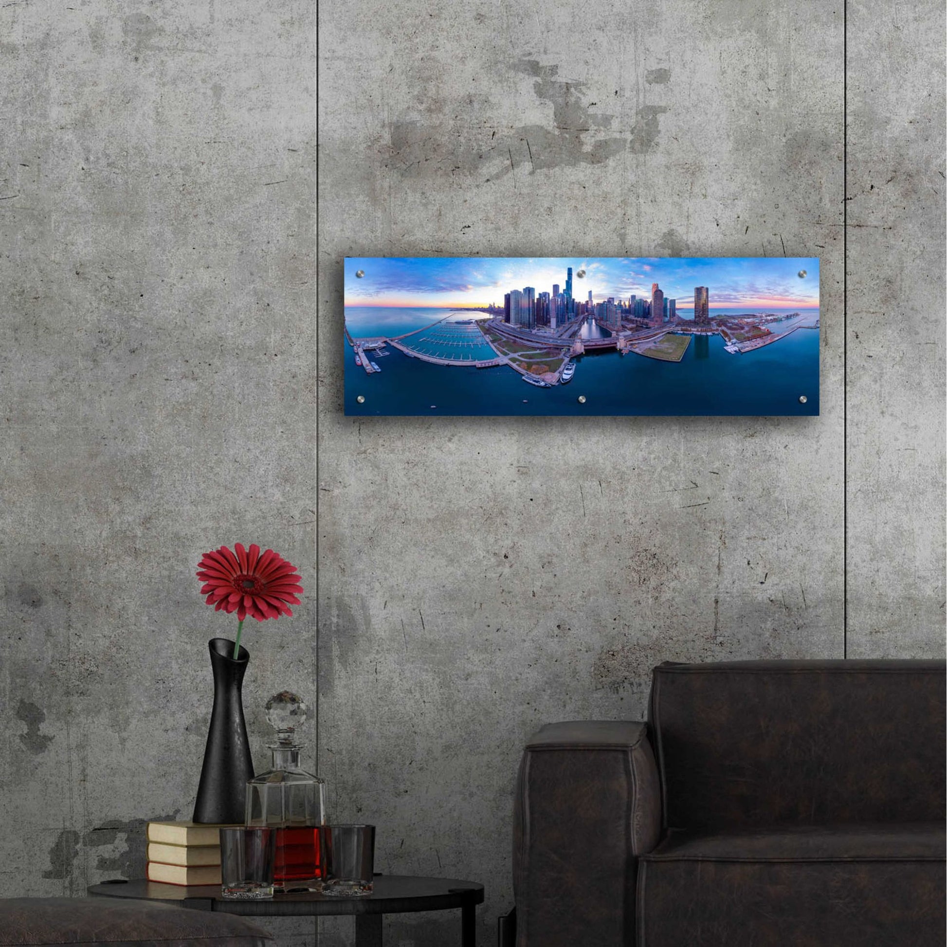 Epic Art 'Cotton Candy Sunset in Chicago' by Epic Portfolio, Acrylic Glass Wall Art,36x12