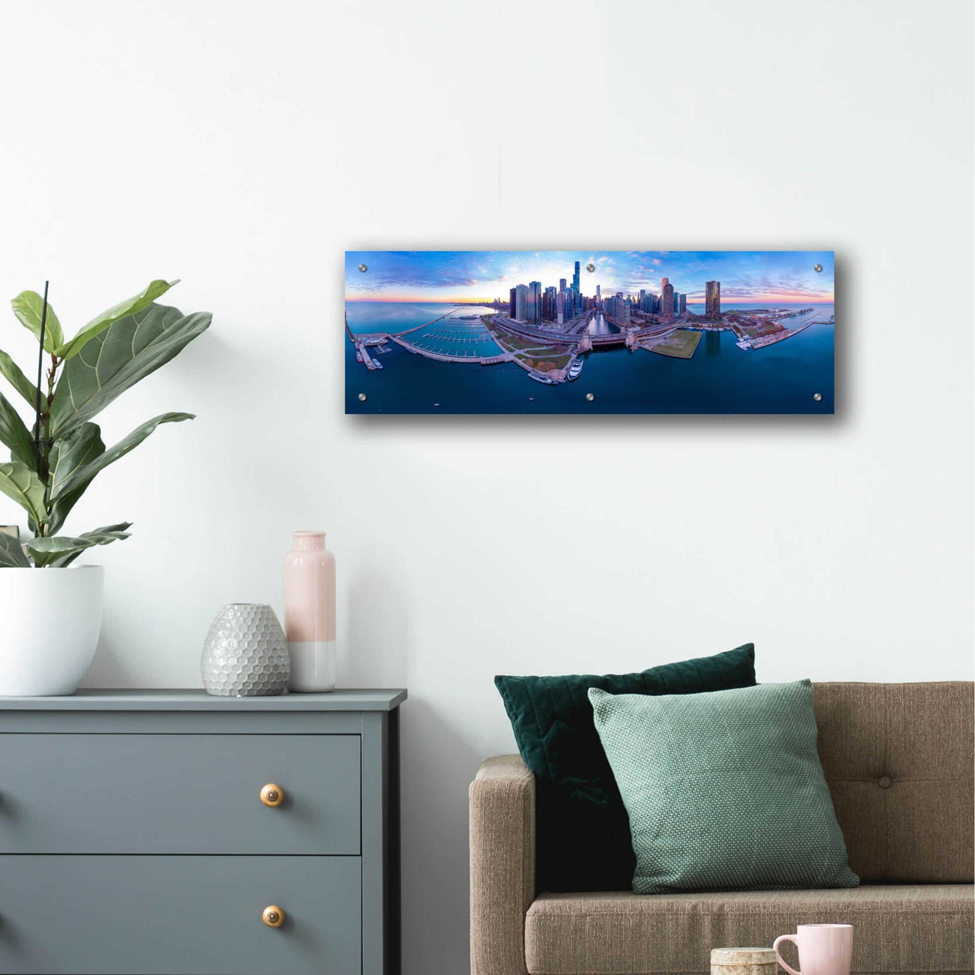 Epic Art 'Cotton Candy Sunset in Chicago' by Epic Portfolio, Acrylic Glass Wall Art,36x12