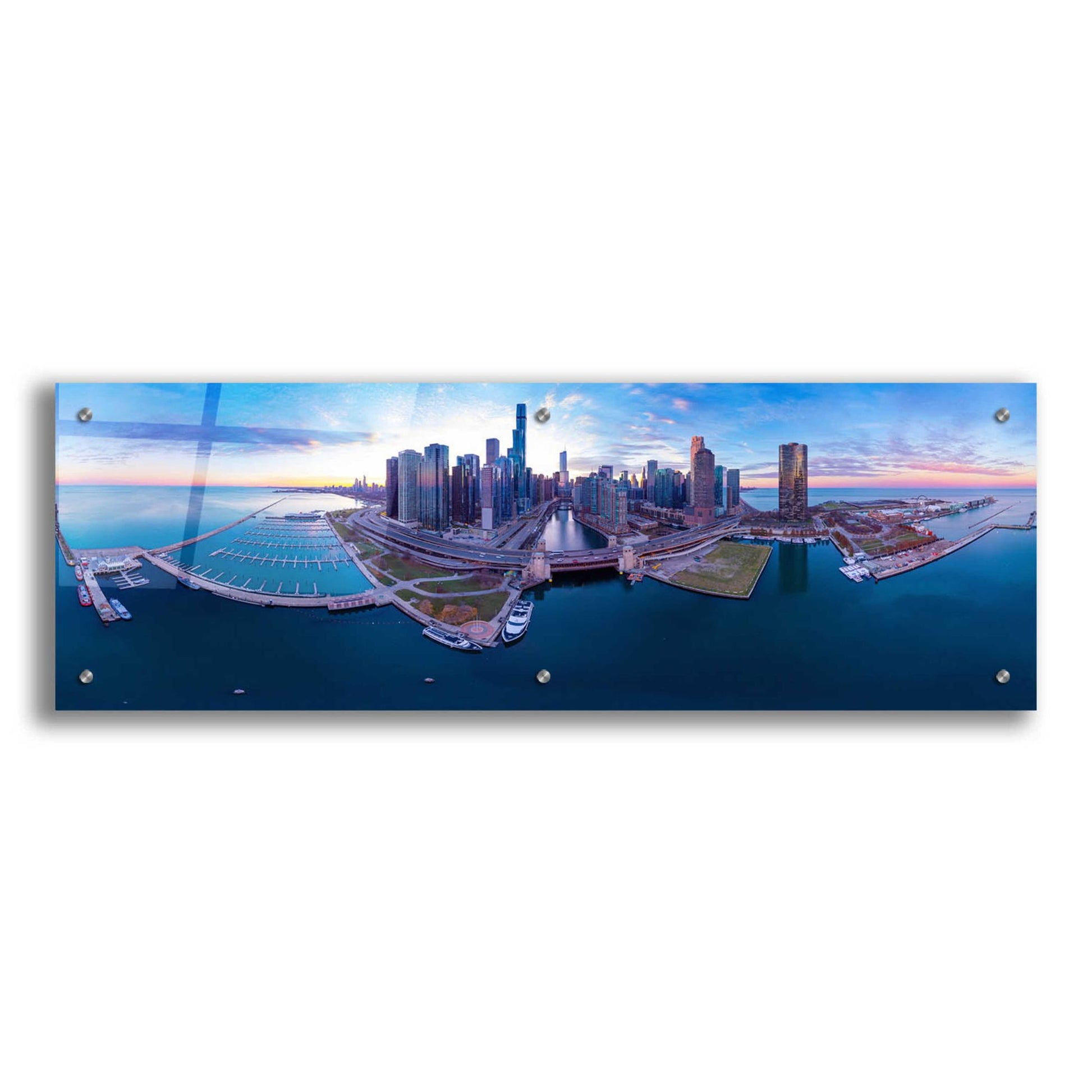 Epic Art 'Cotton Candy Sunset in Chicago' by Epic Portfolio, Acrylic Glass Wall Art,36x12