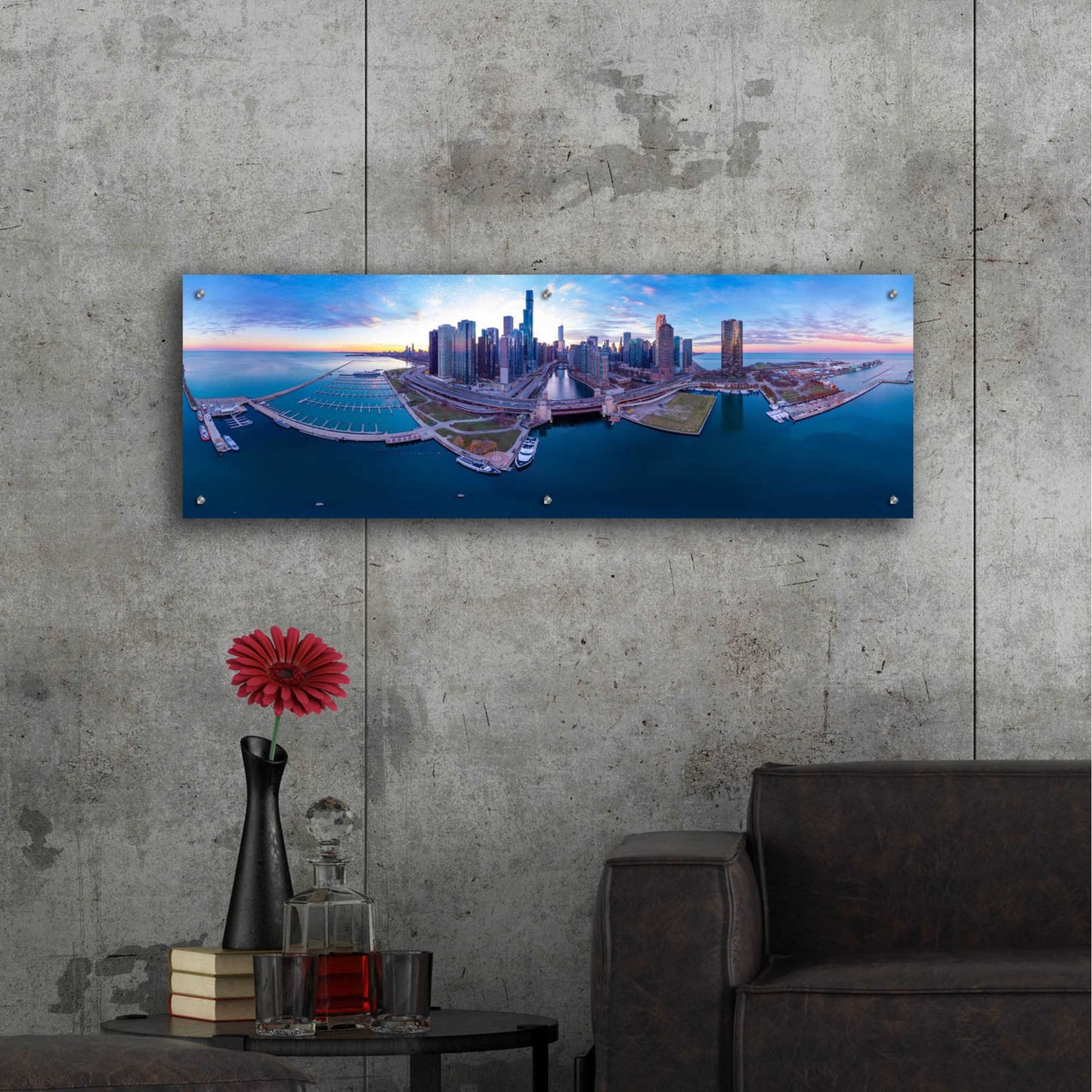 Epic Art 'Cotton Candy Sunset in Chicago' by Epic Portfolio, Acrylic Glass Wall Art,48x16