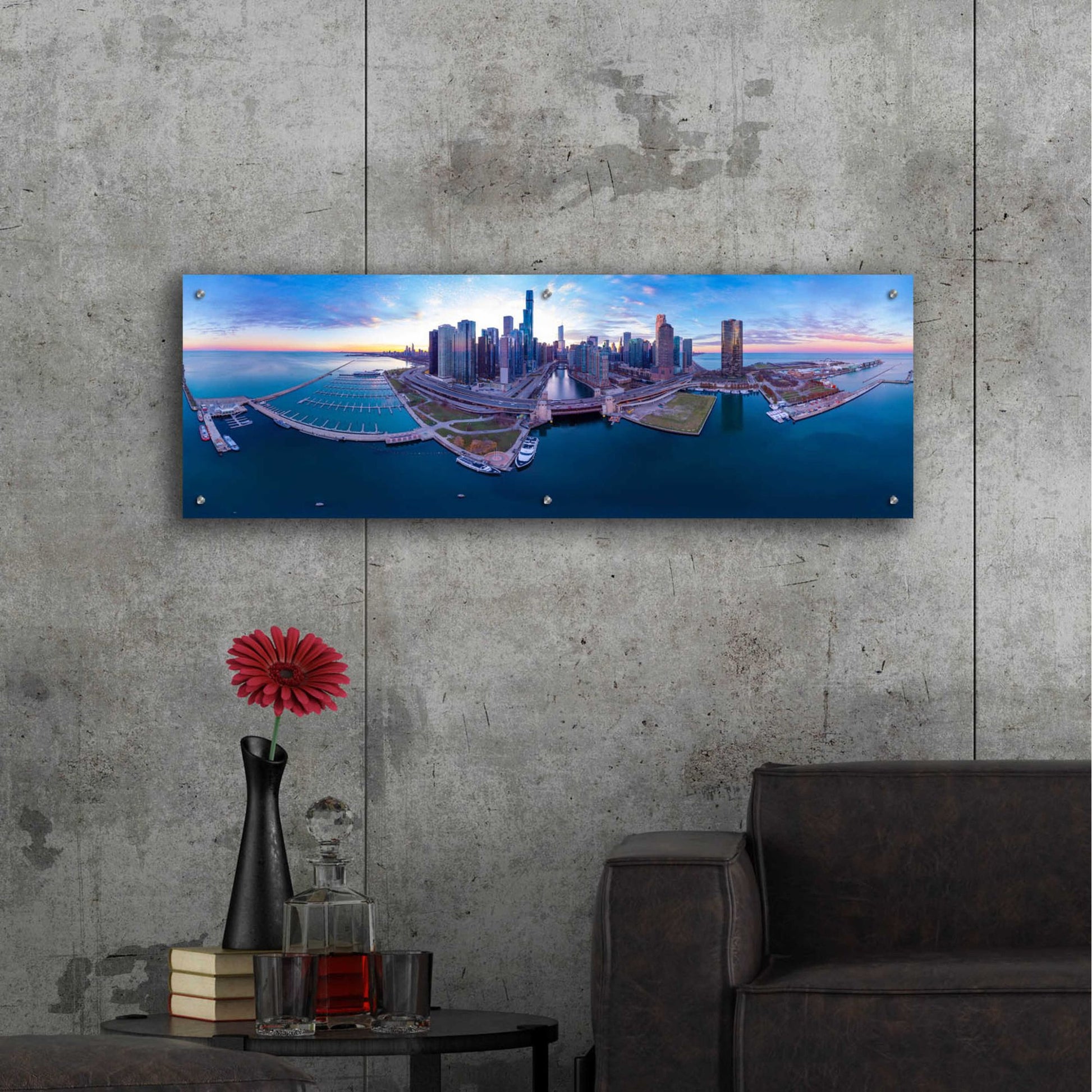 Epic Art 'Cotton Candy Sunset in Chicago' by Epic Portfolio, Acrylic Glass Wall Art,48x16