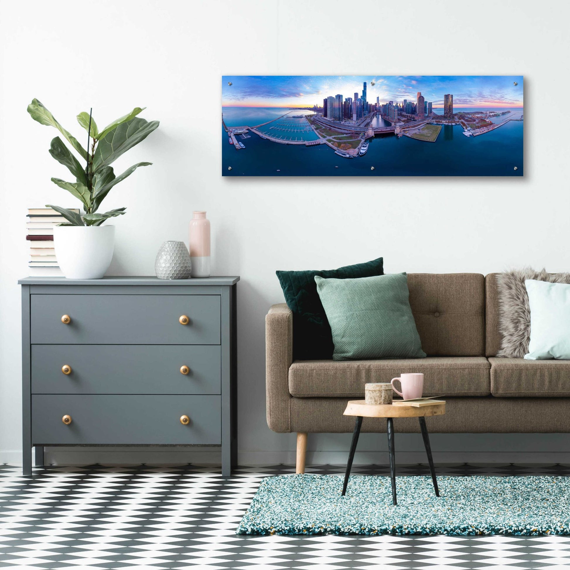 Epic Art 'Cotton Candy Sunset in Chicago' by Epic Portfolio, Acrylic Glass Wall Art,48x16