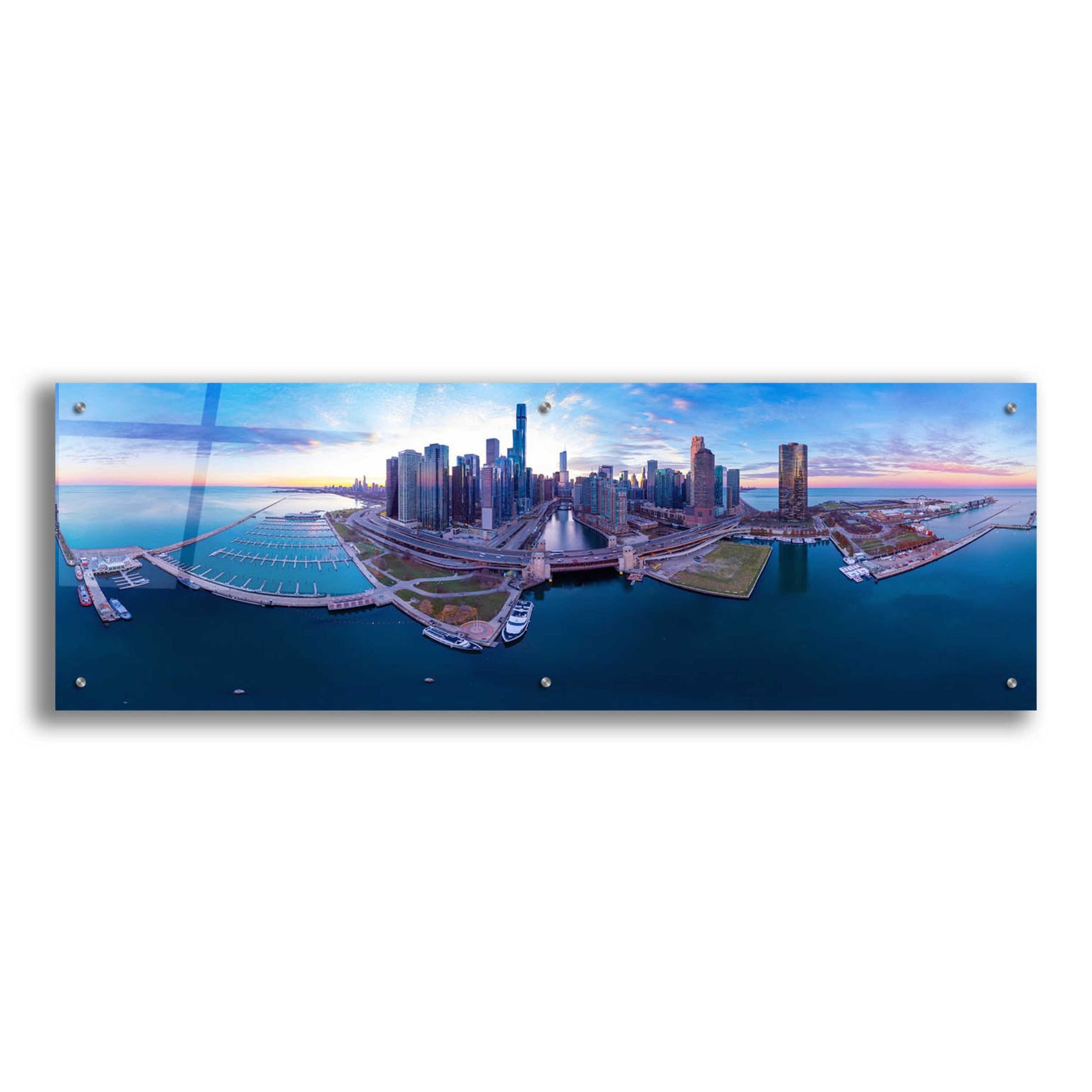 Epic Art 'Cotton Candy Sunset in Chicago' by Epic Portfolio, Acrylic Glass Wall Art,48x16