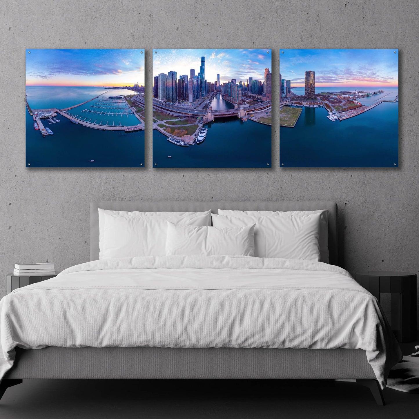 Epic Art 'Cotton Candy Sunset in Chicago' by Epic Portfolio, Acrylic Glass Wall Art, 3 Piece Set,108x36