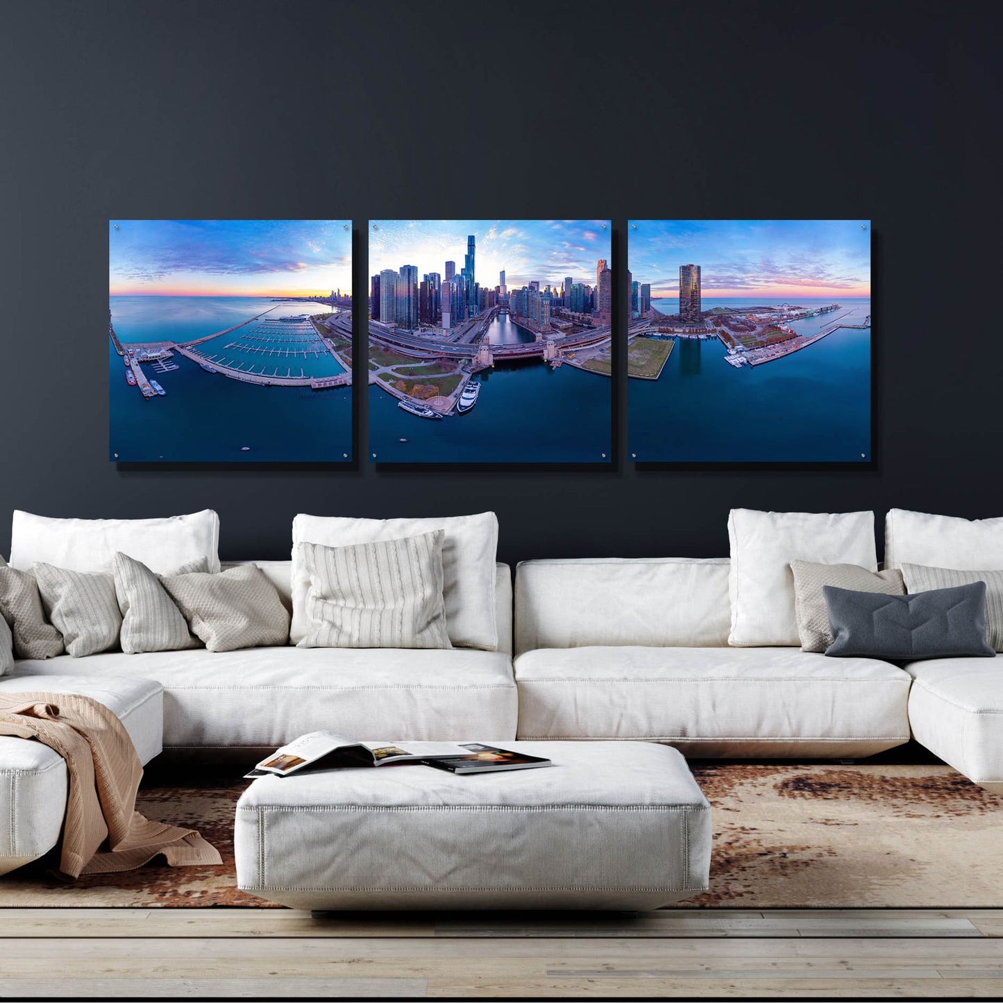 Epic Art 'Cotton Candy Sunset in Chicago' by Epic Portfolio, Acrylic Glass Wall Art, 3 Piece Set,108x36