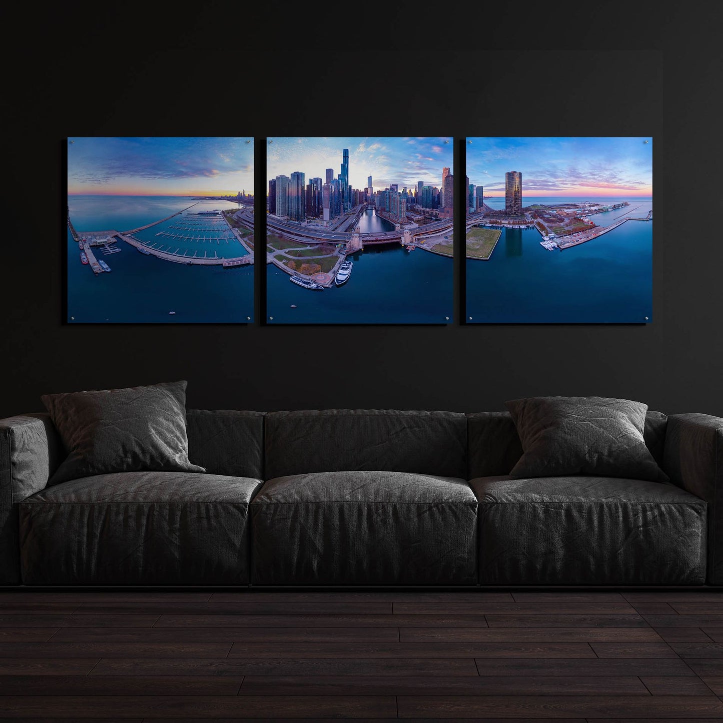 Epic Art 'Cotton Candy Sunset in Chicago' by Epic Portfolio, Acrylic Glass Wall Art, 3 Piece Set,108x36