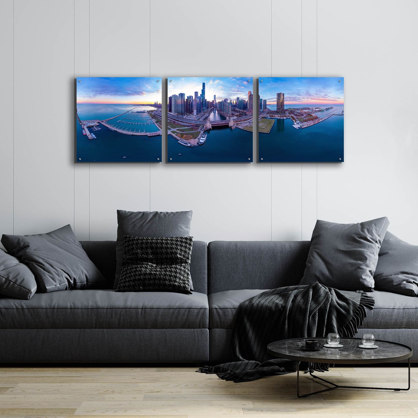 Epic Art 'Cotton Candy Sunset in Chicago' by Epic Portfolio, Acrylic Glass Wall Art, 3 Piece Set,72x24