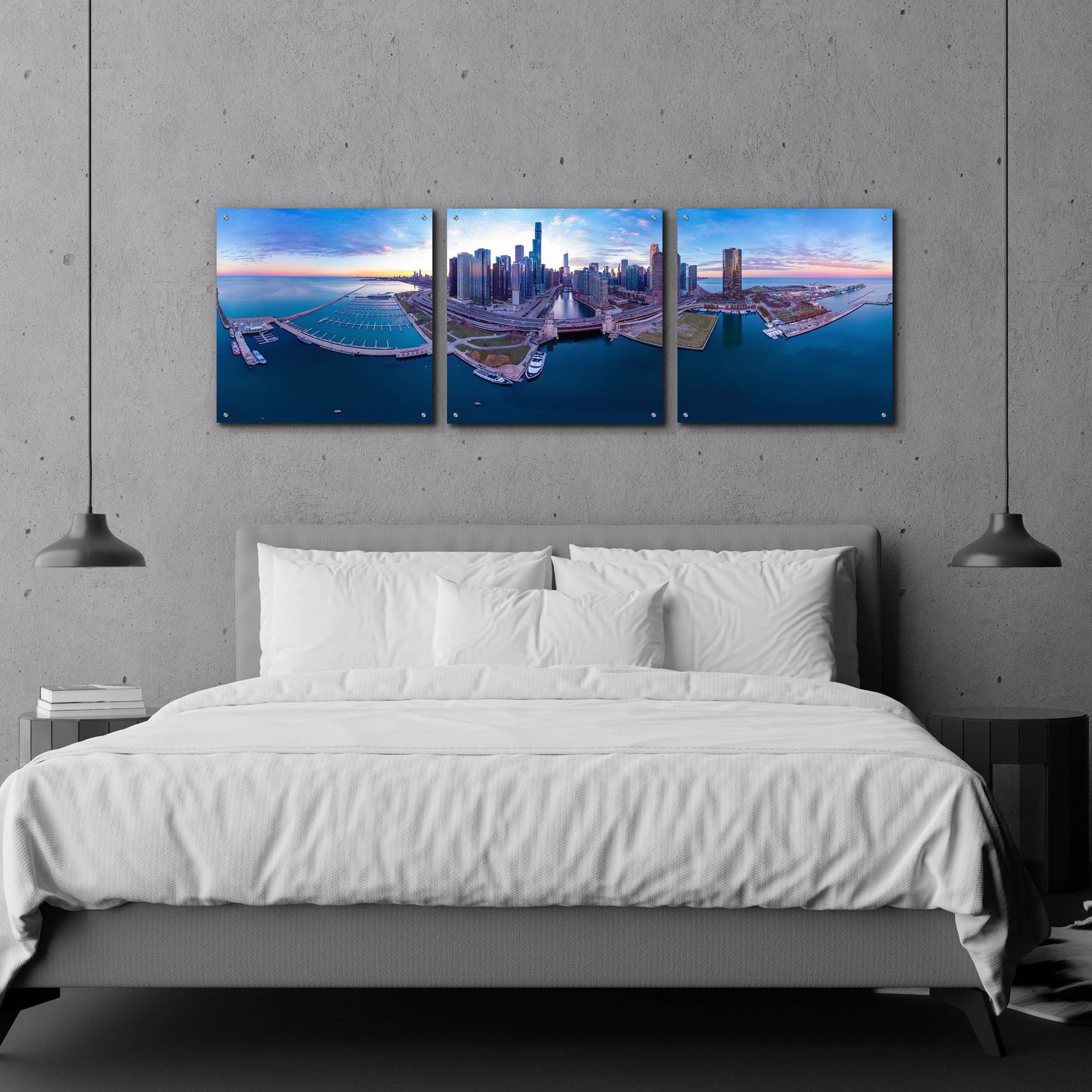 Epic Art 'Cotton Candy Sunset in Chicago' by Epic Portfolio, Acrylic Glass Wall Art, 3 Piece Set,72x24