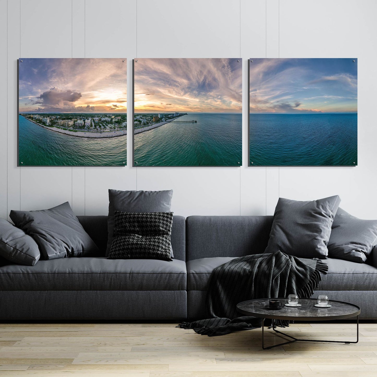 Epic Art 'Deerfield Beach, Florida' by Epic Portfolio, Acrylic Glass Wall Art, 3 Piece Set,108x36