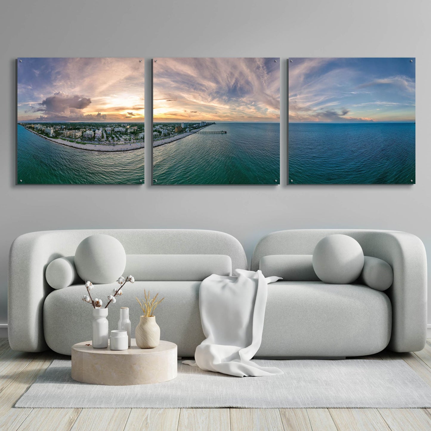 Epic Art 'Deerfield Beach, Florida' by Epic Portfolio, Acrylic Glass Wall Art, 3 Piece Set,108x36