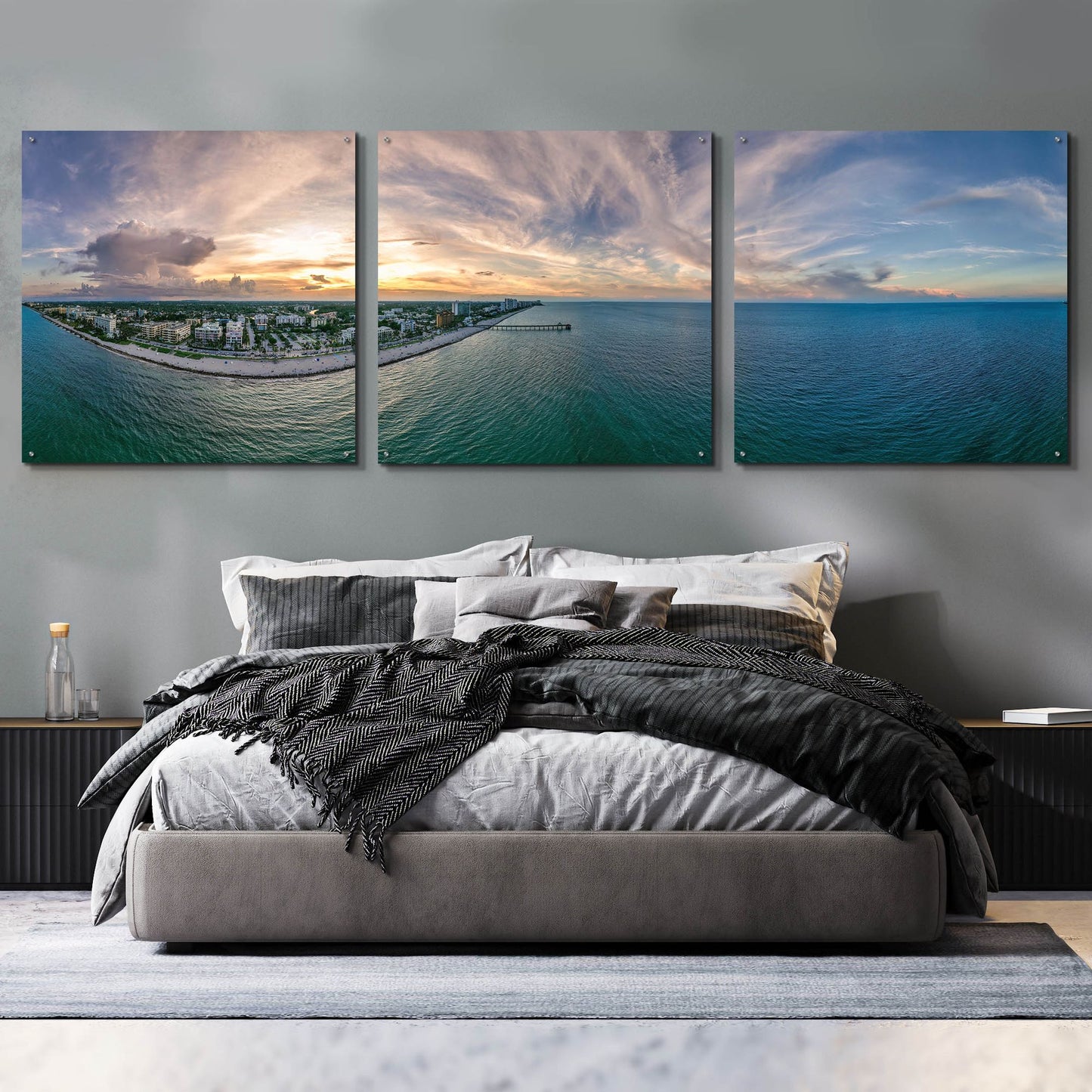 Epic Art 'Deerfield Beach, Florida' by Epic Portfolio, Acrylic Glass Wall Art, 3 Piece Set,108x36