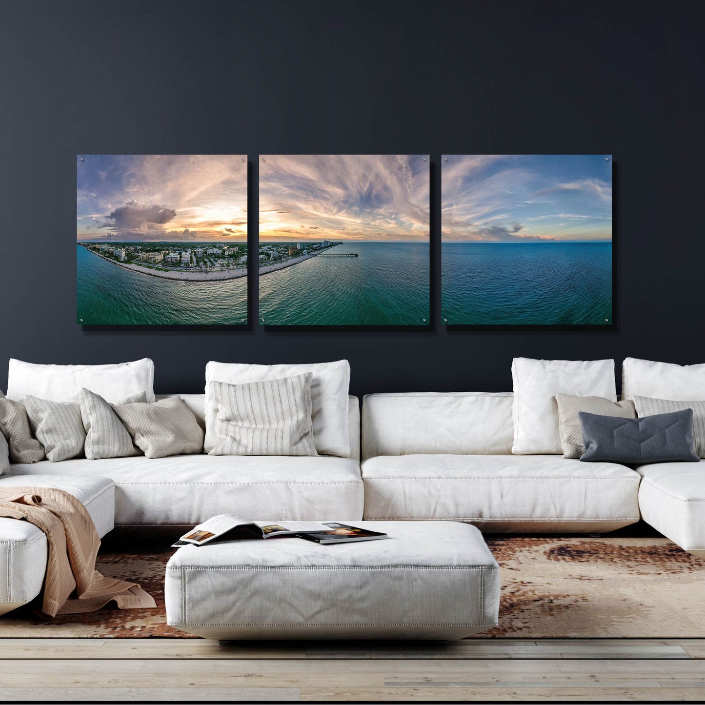 Epic Art 'Deerfield Beach, Florida' by Epic Portfolio, Acrylic Glass Wall Art, 3 Piece Set,108x36