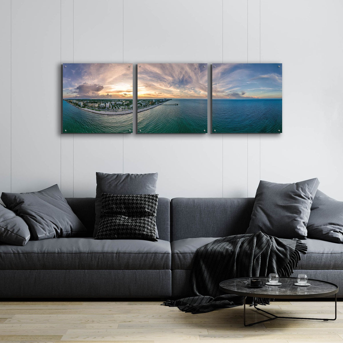 Epic Art 'Deerfield Beach, Florida' by Epic Portfolio, Acrylic Glass Wall Art, 3 Piece Set,72x24