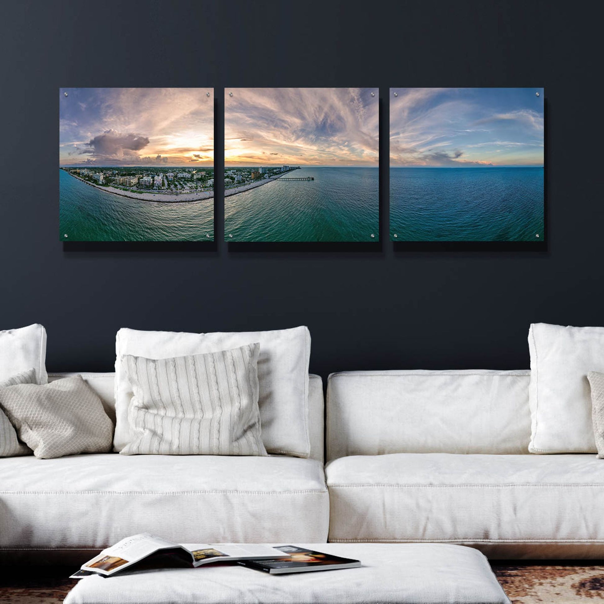 Epic Art 'Deerfield Beach, Florida' by Epic Portfolio, Acrylic Glass Wall Art, 3 Piece Set,72x24