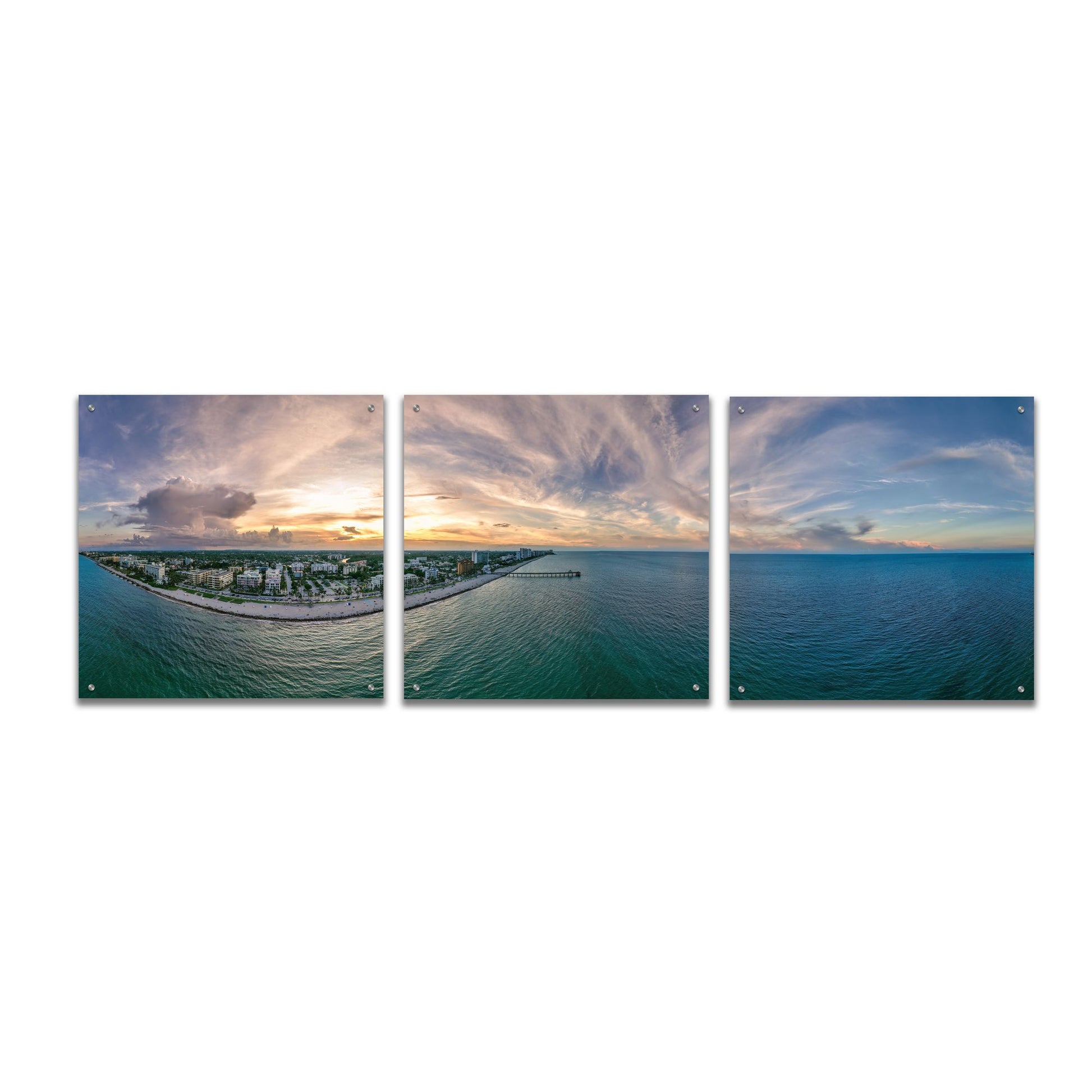 Epic Art 'Deerfield Beach, Florida' by Epic Portfolio, Acrylic Glass Wall Art, 3 Piece Set,72x24