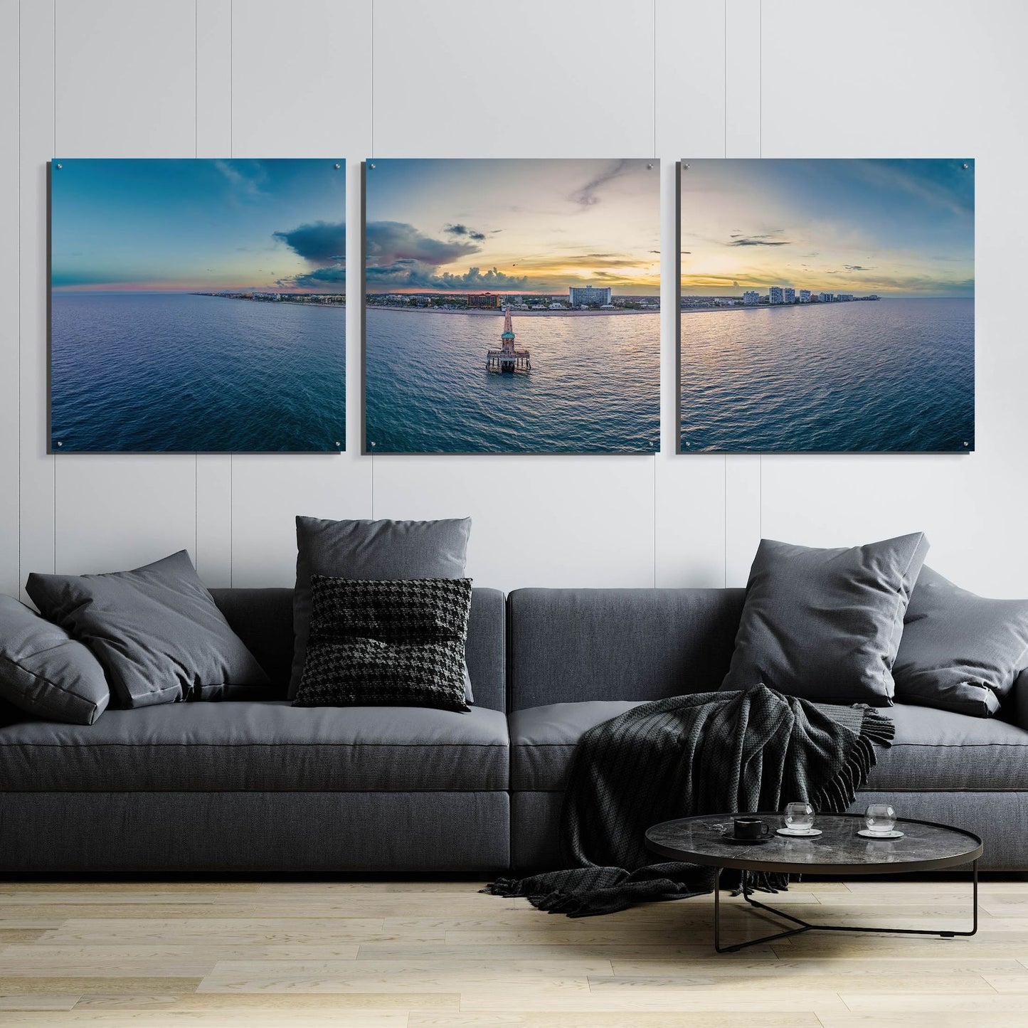 Epic Art 'Florida - Deerfield Beach 2' by Epic Portfolio, Acrylic Glass Wall Art, 3 Piece Set,108x36