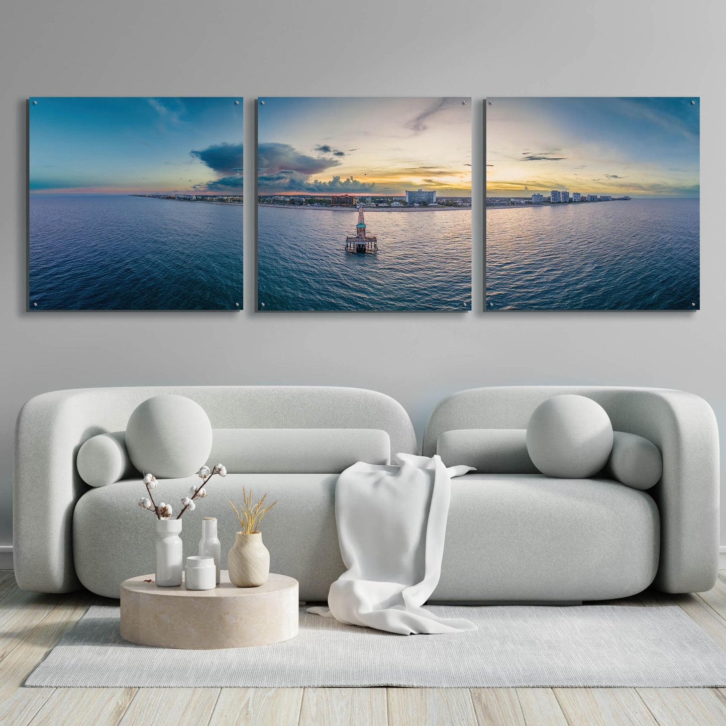 Epic Art 'Florida - Deerfield Beach 2' by Epic Portfolio, Acrylic Glass Wall Art, 3 Piece Set,108x36