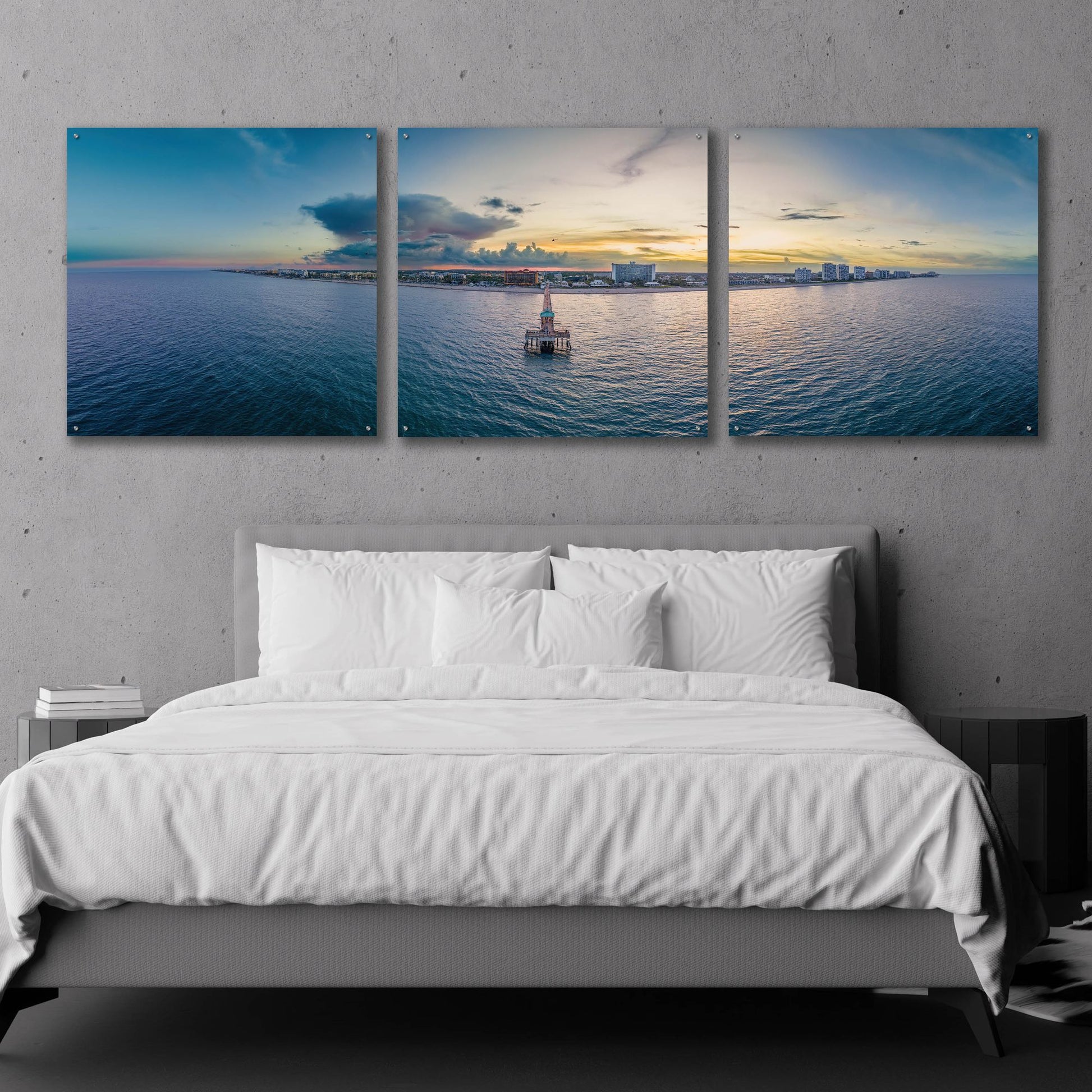 Epic Art 'Florida - Deerfield Beach 2' by Epic Portfolio, Acrylic Glass Wall Art, 3 Piece Set,108x36