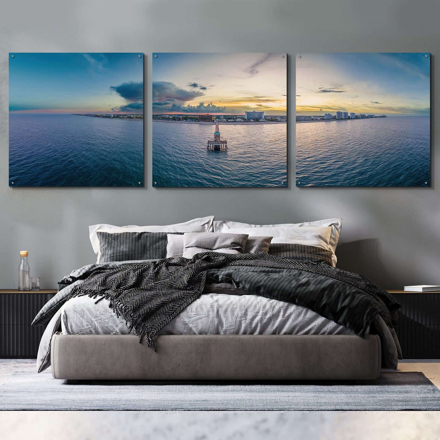 Epic Art 'Florida - Deerfield Beach 2' by Epic Portfolio, Acrylic Glass Wall Art, 3 Piece Set,108x36