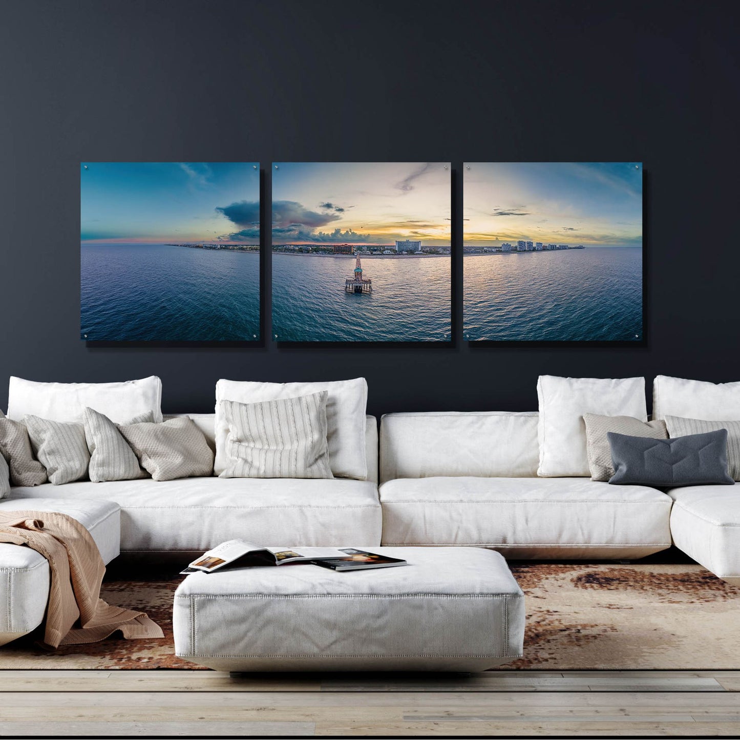 Epic Art 'Florida - Deerfield Beach 2' by Epic Portfolio, Acrylic Glass Wall Art, 3 Piece Set,108x36