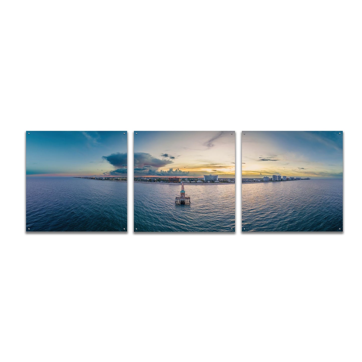 Epic Art 'Florida - Deerfield Beach 2' by Epic Portfolio, Acrylic Glass Wall Art, 3 Piece Set,108x36