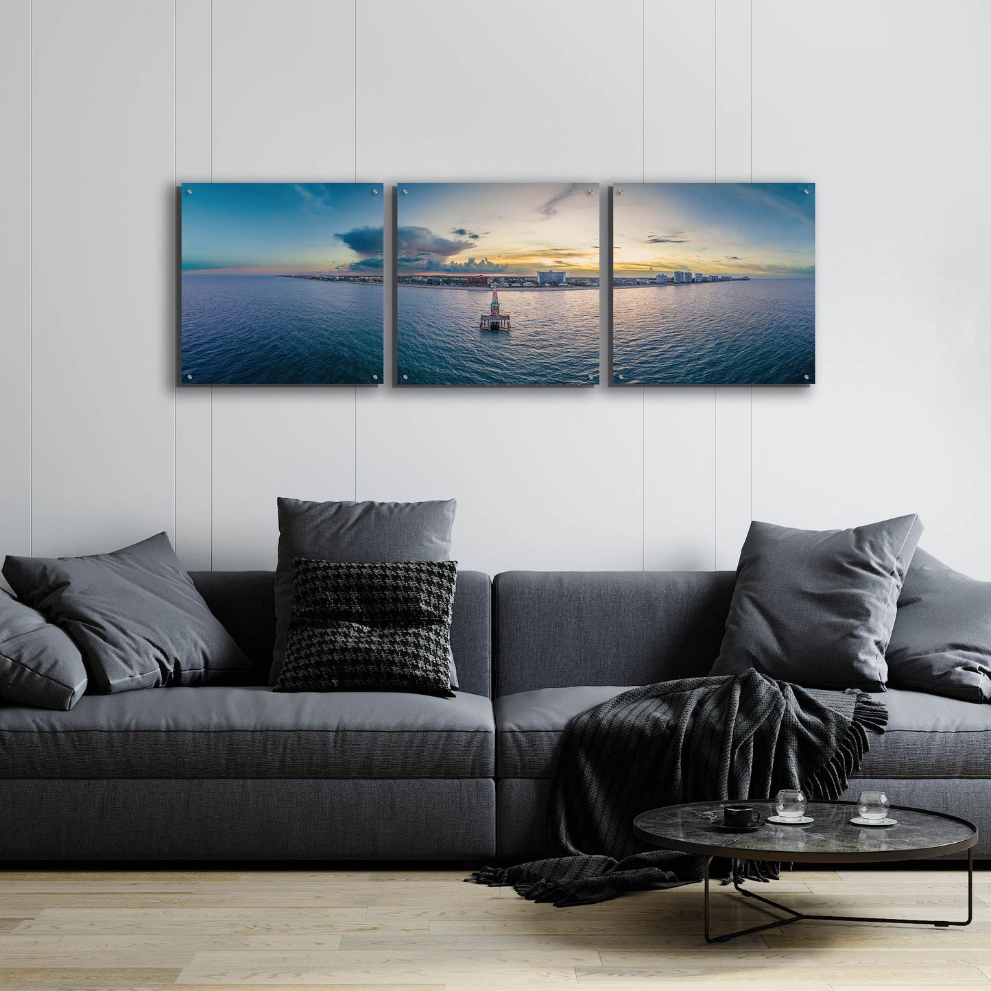 Epic Art 'Florida - Deerfield Beach 2' by Epic Portfolio, Acrylic Glass Wall Art, 3 Piece Set,72x24