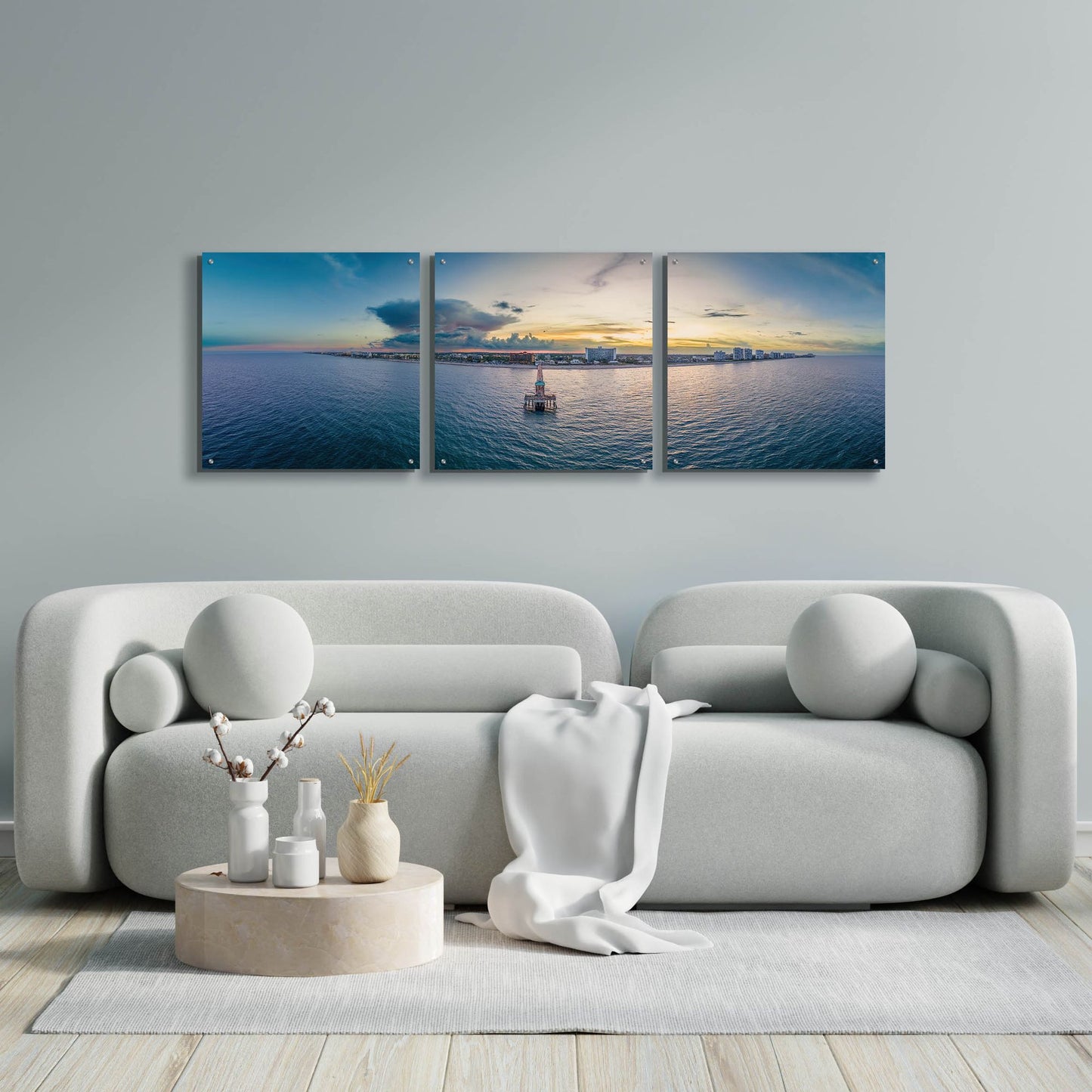 Epic Art 'Florida - Deerfield Beach 2' by Epic Portfolio, Acrylic Glass Wall Art, 3 Piece Set,72x24