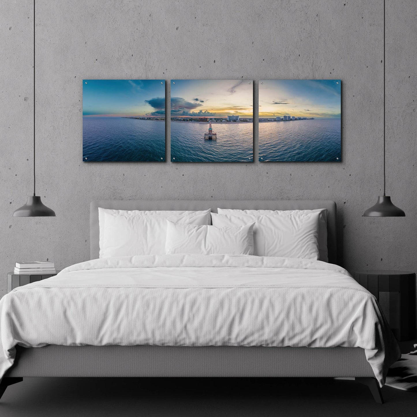 Epic Art 'Florida - Deerfield Beach 2' by Epic Portfolio, Acrylic Glass Wall Art, 3 Piece Set,72x24