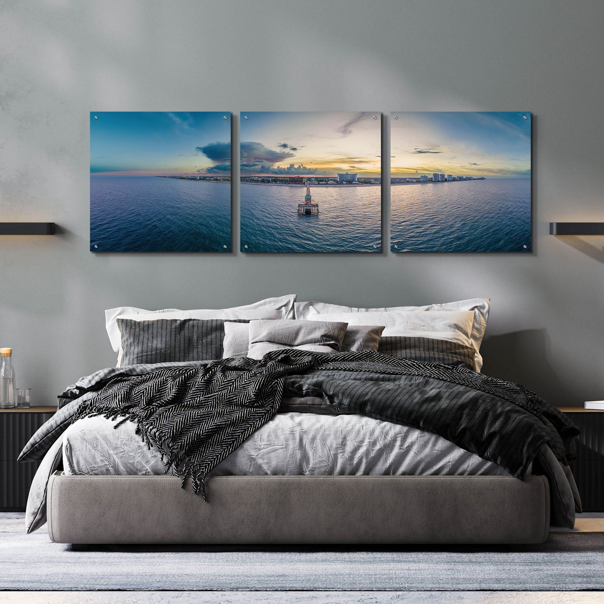 Epic Art 'Florida - Deerfield Beach 2' by Epic Portfolio, Acrylic Glass Wall Art, 3 Piece Set,72x24