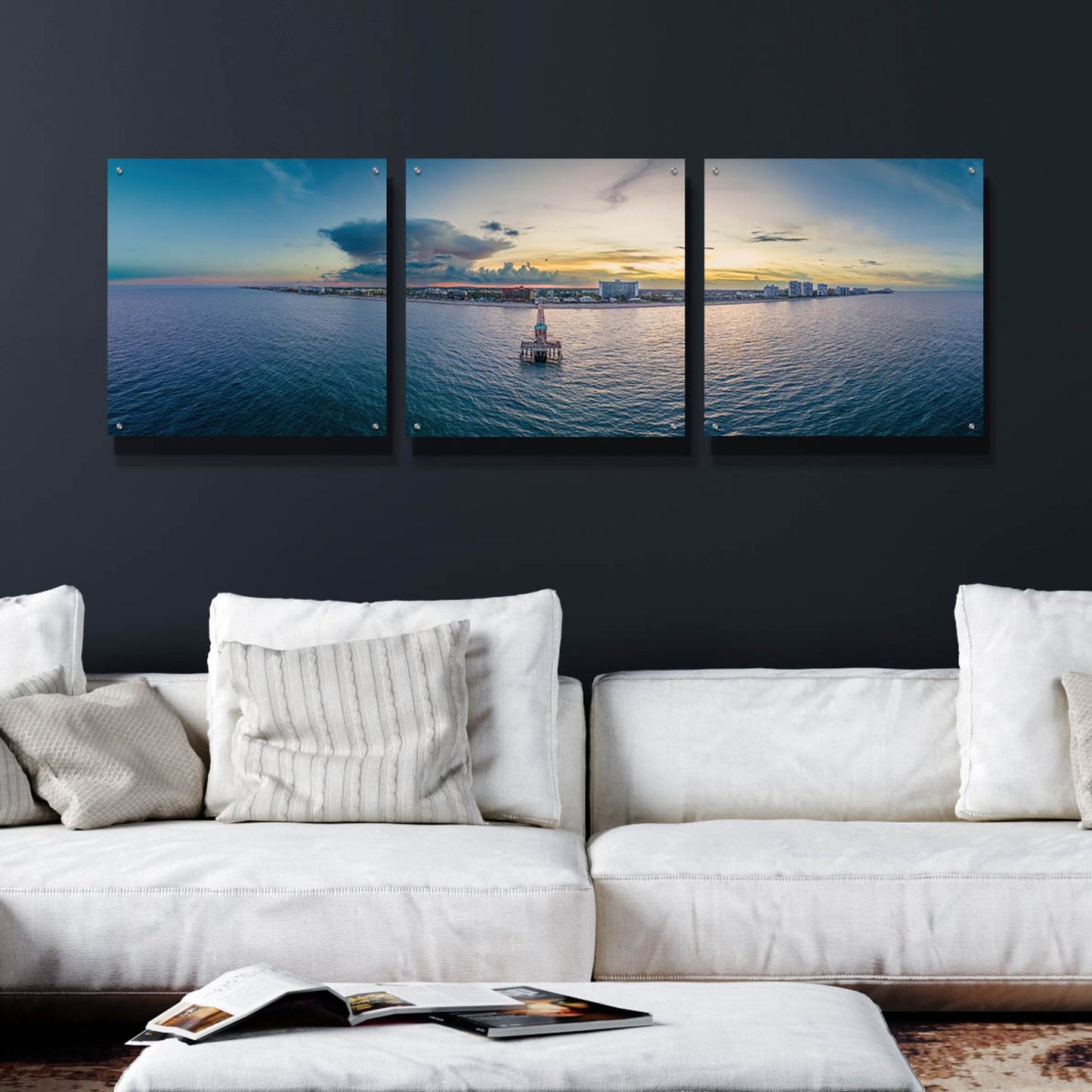 Epic Art 'Florida - Deerfield Beach 2' by Epic Portfolio, Acrylic Glass Wall Art, 3 Piece Set,72x24