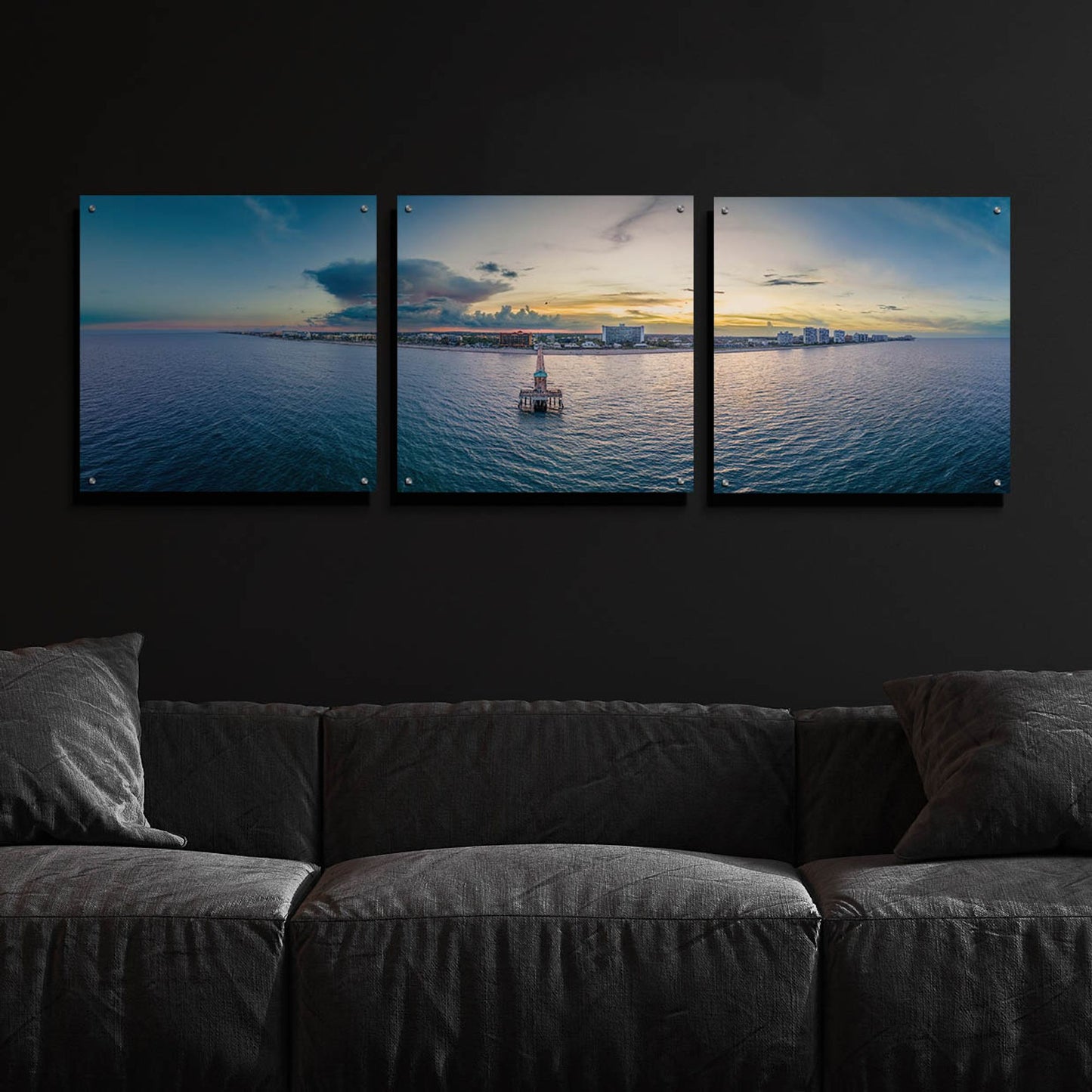 Epic Art 'Florida - Deerfield Beach 2' by Epic Portfolio, Acrylic Glass Wall Art, 3 Piece Set,72x24