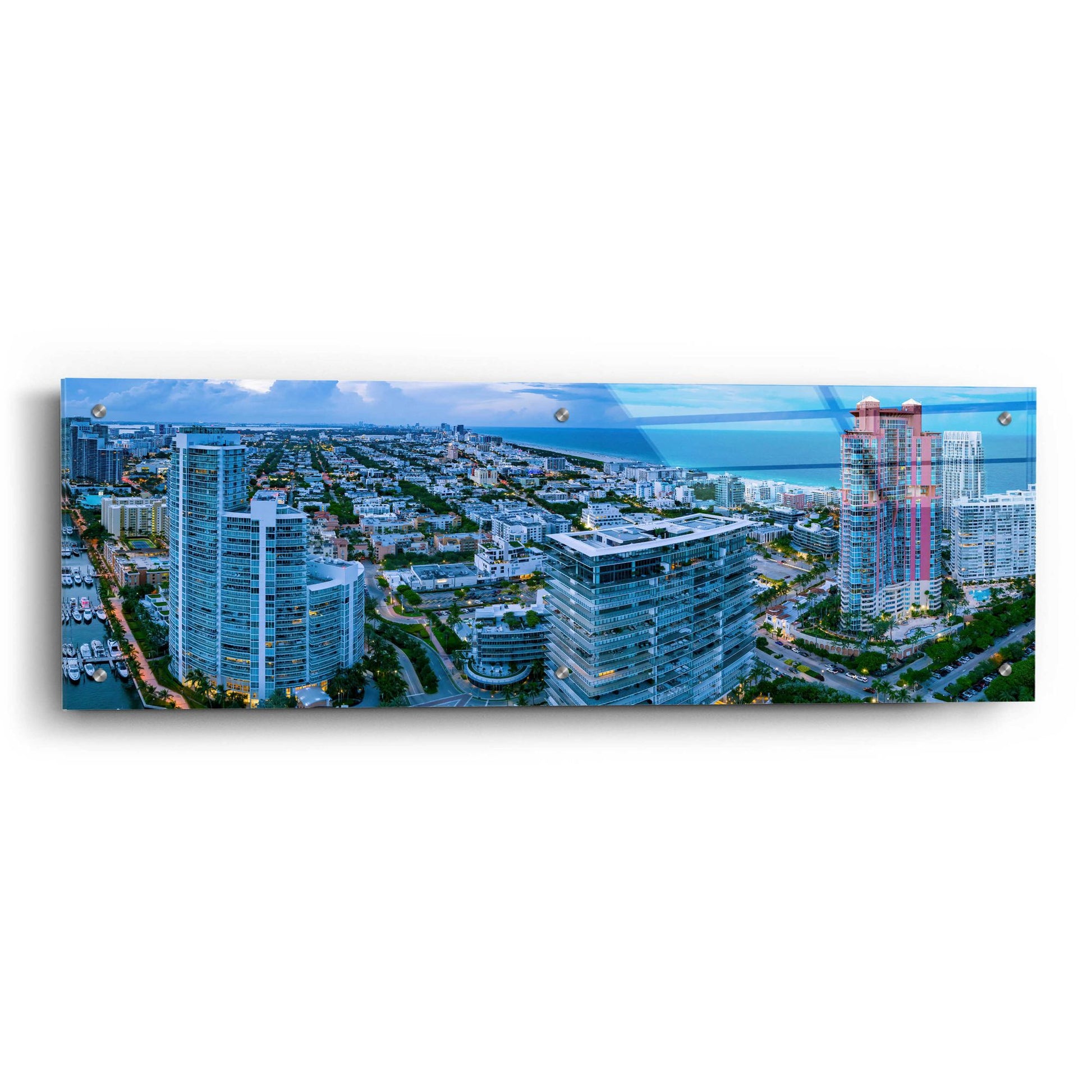Epic Art 'Miami Citiscape' by Epic Portfolio, Acrylic Glass Wall Art,36x12