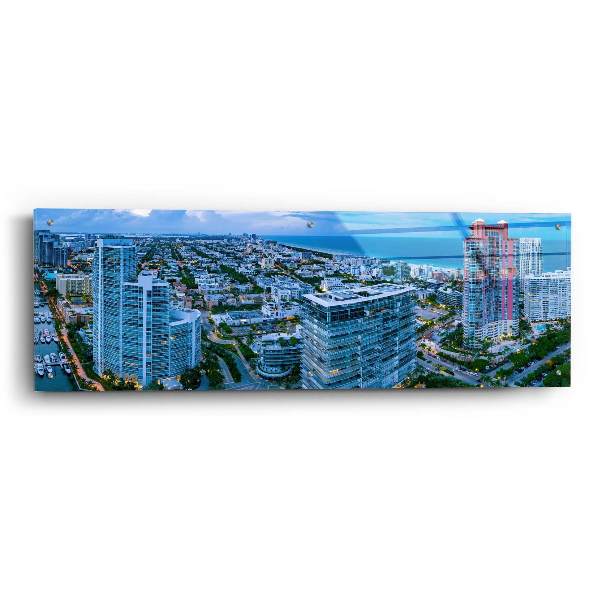Epic Art 'Miami Citiscape' by Epic Portfolio, Acrylic Glass Wall Art,48x16